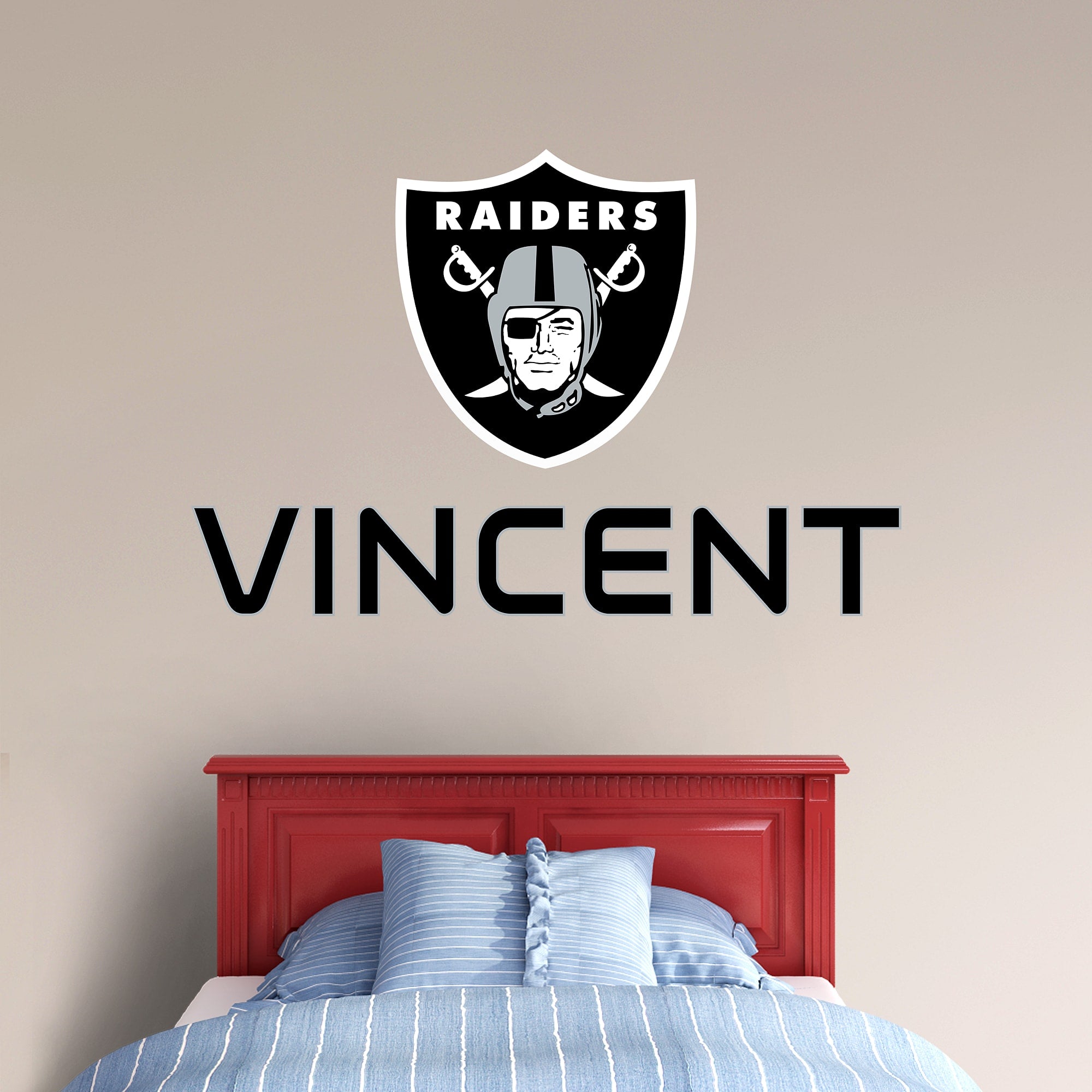 Las Vegas Raiders: Stacked Personalized Name - Officially Licensed NFL Transfer Decal in Black (52"W x 39.5"H) by Fathead | Viny