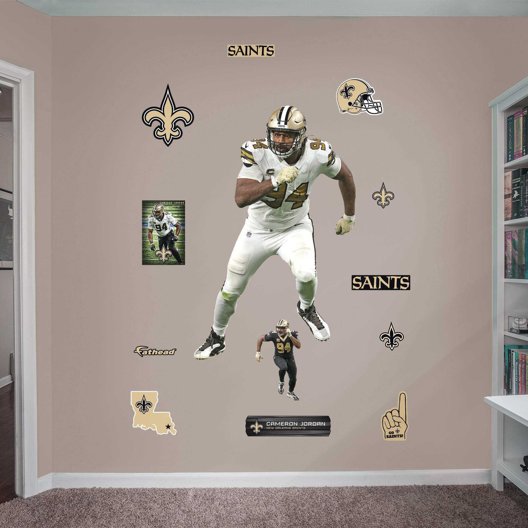 Cameron Jordan 2020 - Officially Licensed NFL Removable Wall Decal Life-Size Athlete + 12 Decals (49"W x 77"H) by Fathead | Viny