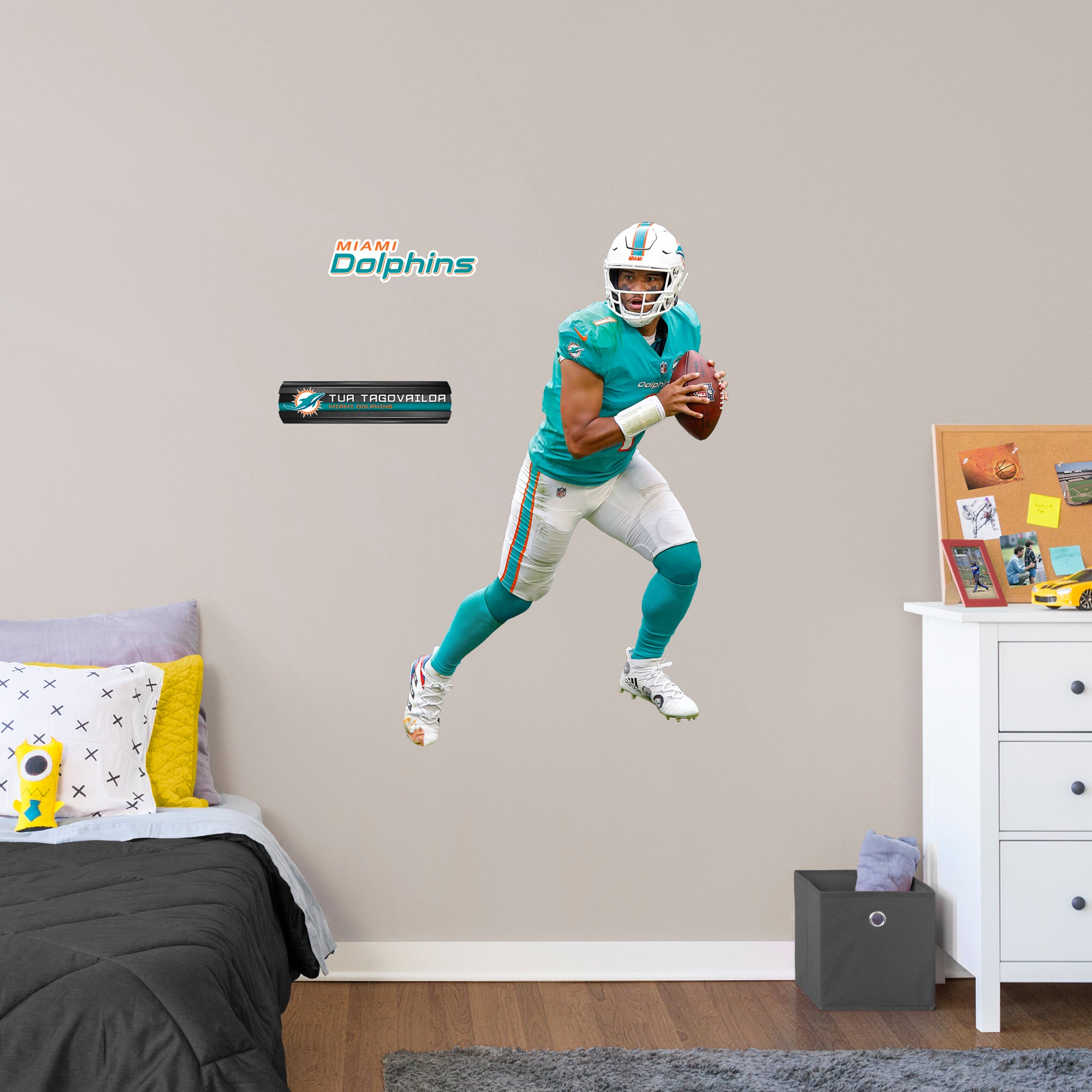 Tua Tagovailoa 2020 Aqua Jersey - Officially Licensed NFL Removable Wall Decal Giant Athlete + 2 Decals (31"W x 51"H) by Fathead