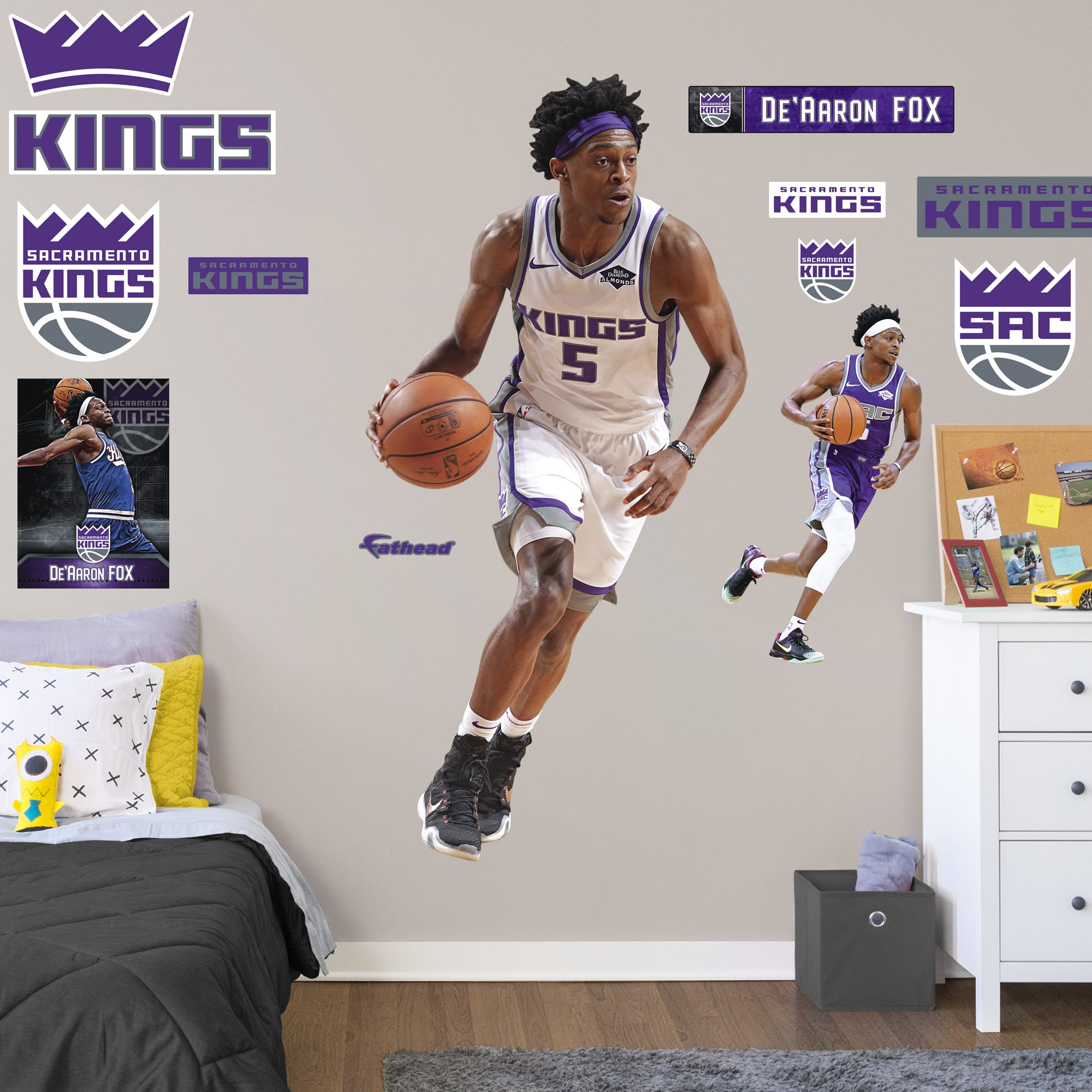 DeAaron Fox for Sacramento Kings: Association Jersey - Officially Licensed NBA Removable Wall Decal Life-Size Athlete + 11 Deca