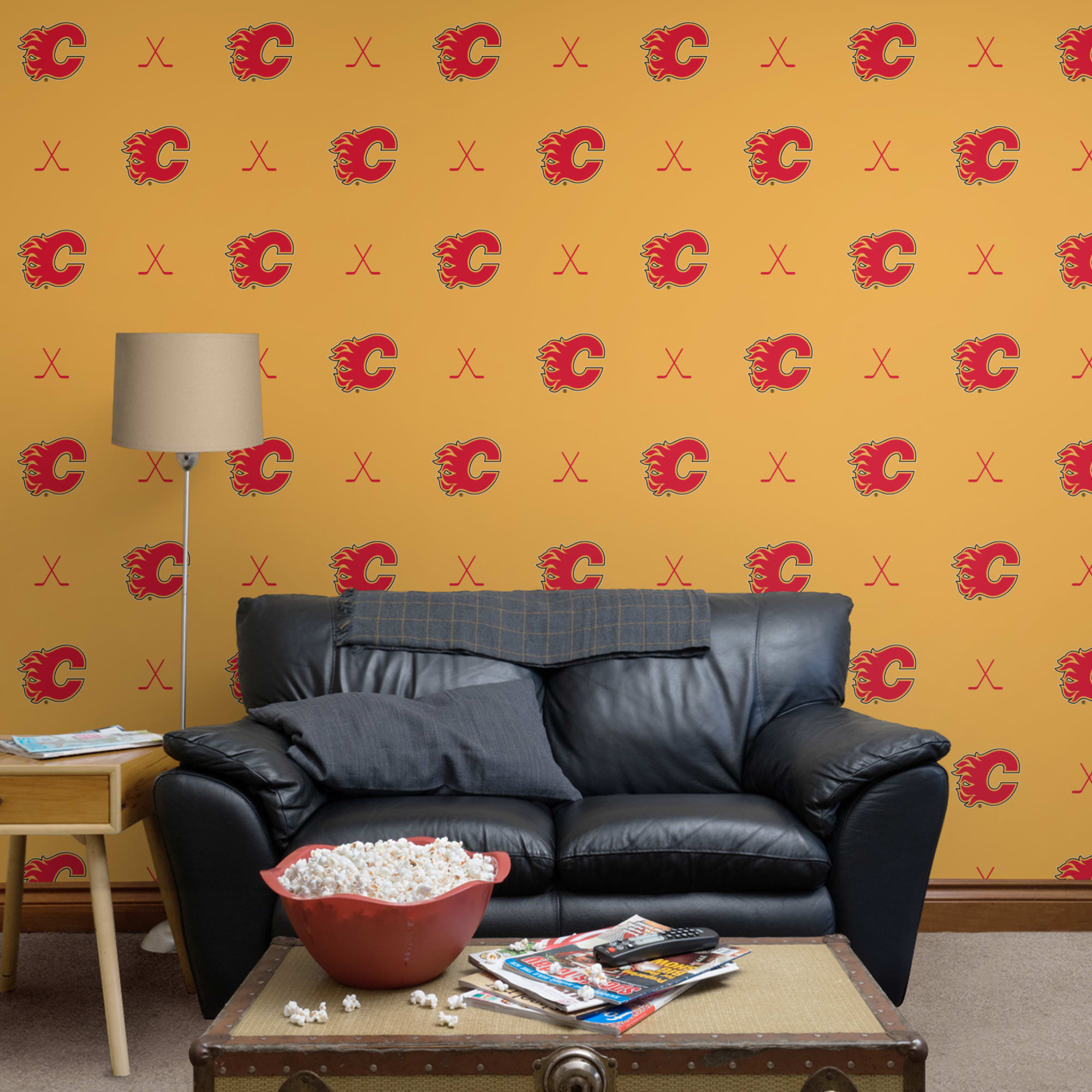 Calgary Flames: Sticks Pattern - Officially Licensed NHL Removable Wallpaper 12" x 12" Sample by Fathead