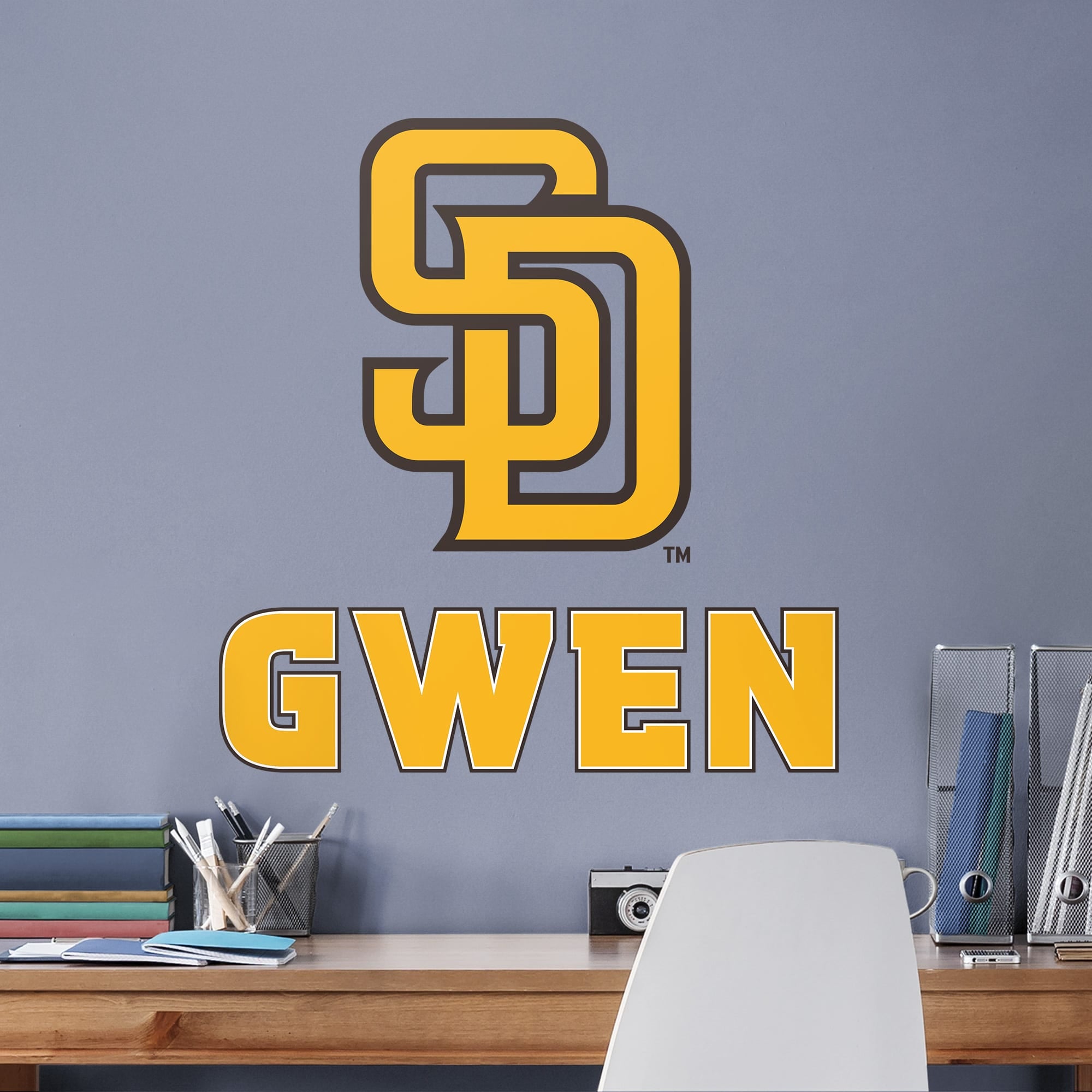 San Diego Padres: "SD" Stacked Personalized Name - Officially Licensed MLB Transfer Decal in Yellow by Fathead | Vinyl