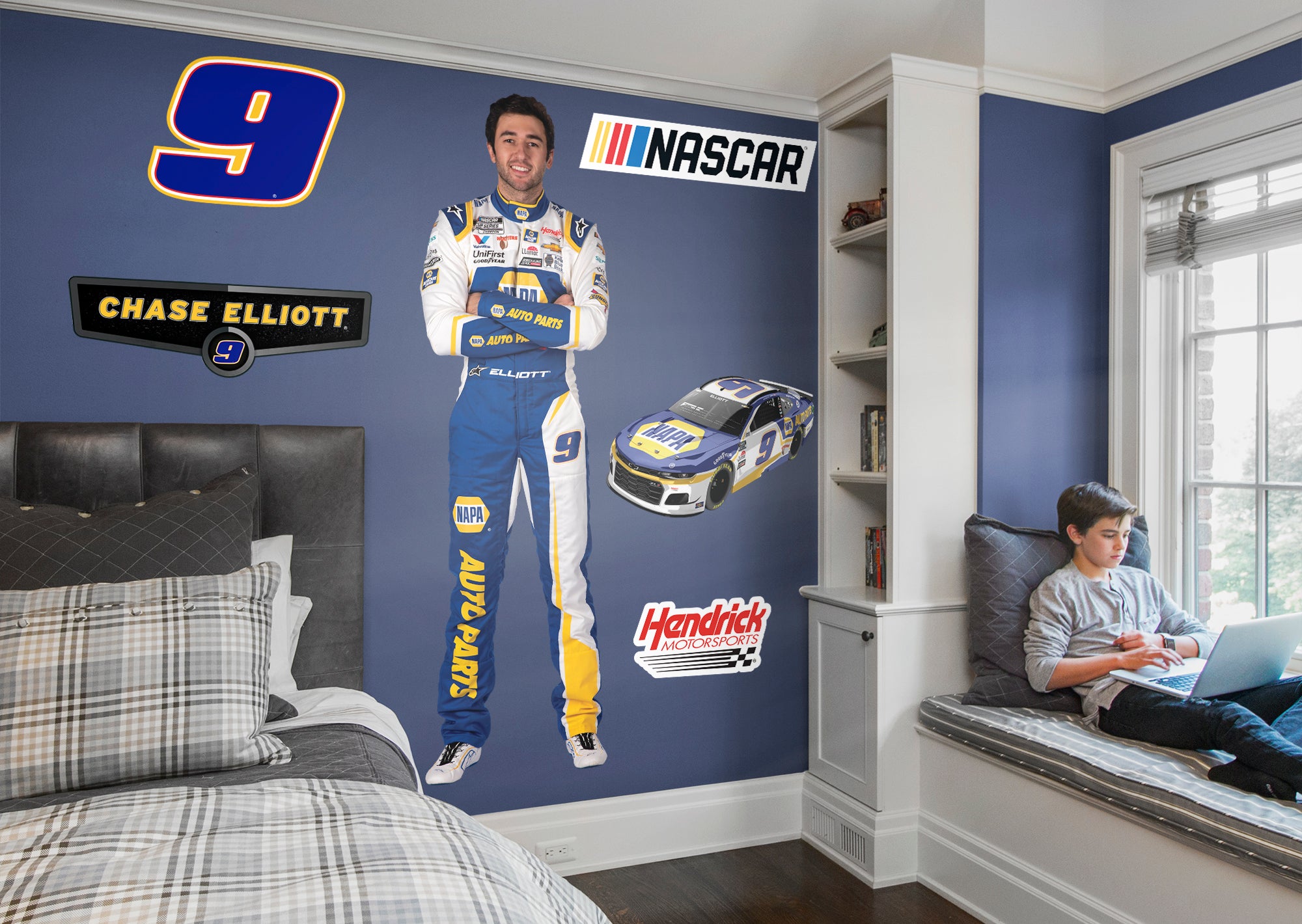 Chase Elliott 2021 Driver - Officially Licensed NASCAR Removable Wall Decal Life-Size Character + 5 Decals (78"W x 23"H) by Fath