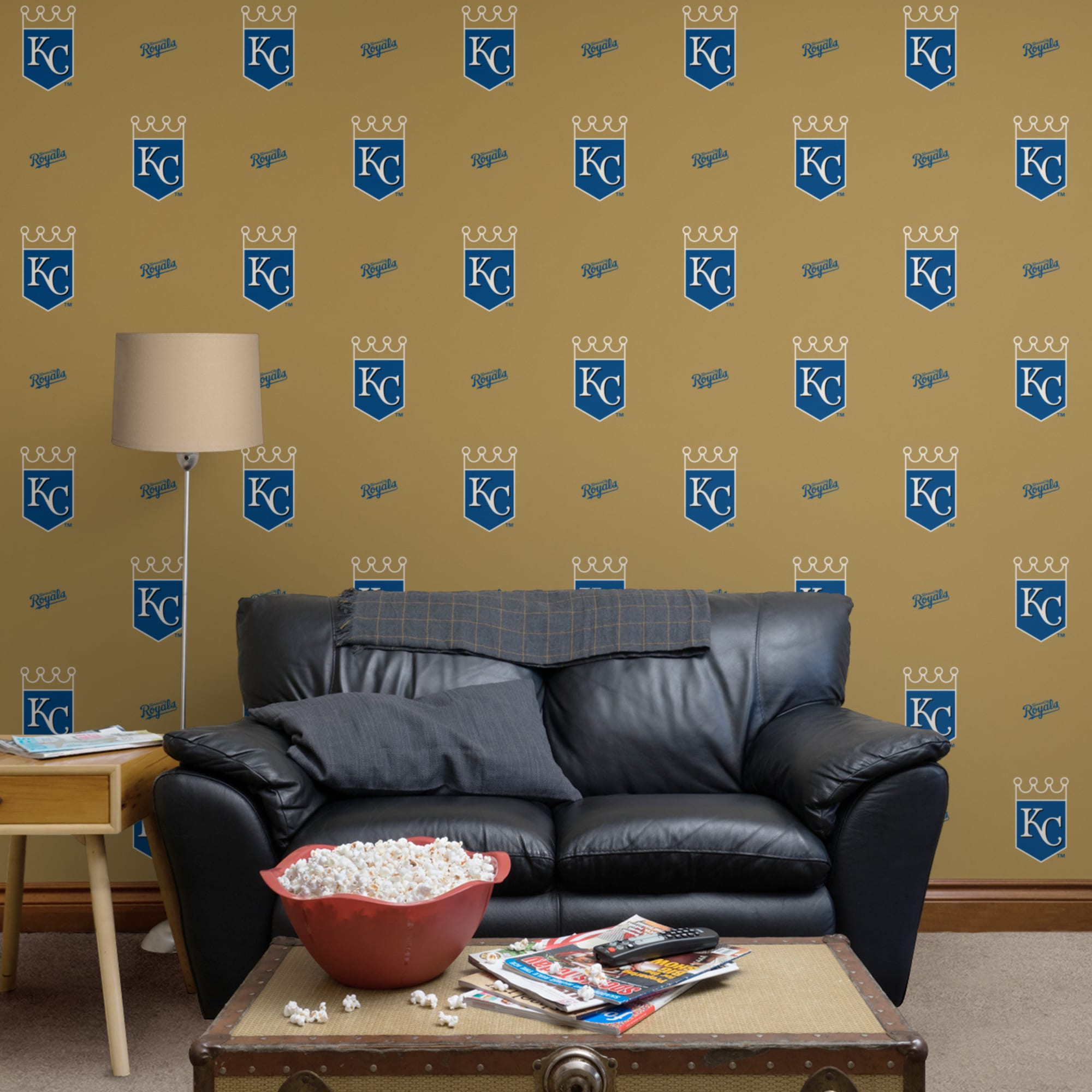 Kansas City Royals: Logo Pattern - Officially Licensed Removable Wallpaper 12" x 12" Sample by Fathead | 100% Vinyl