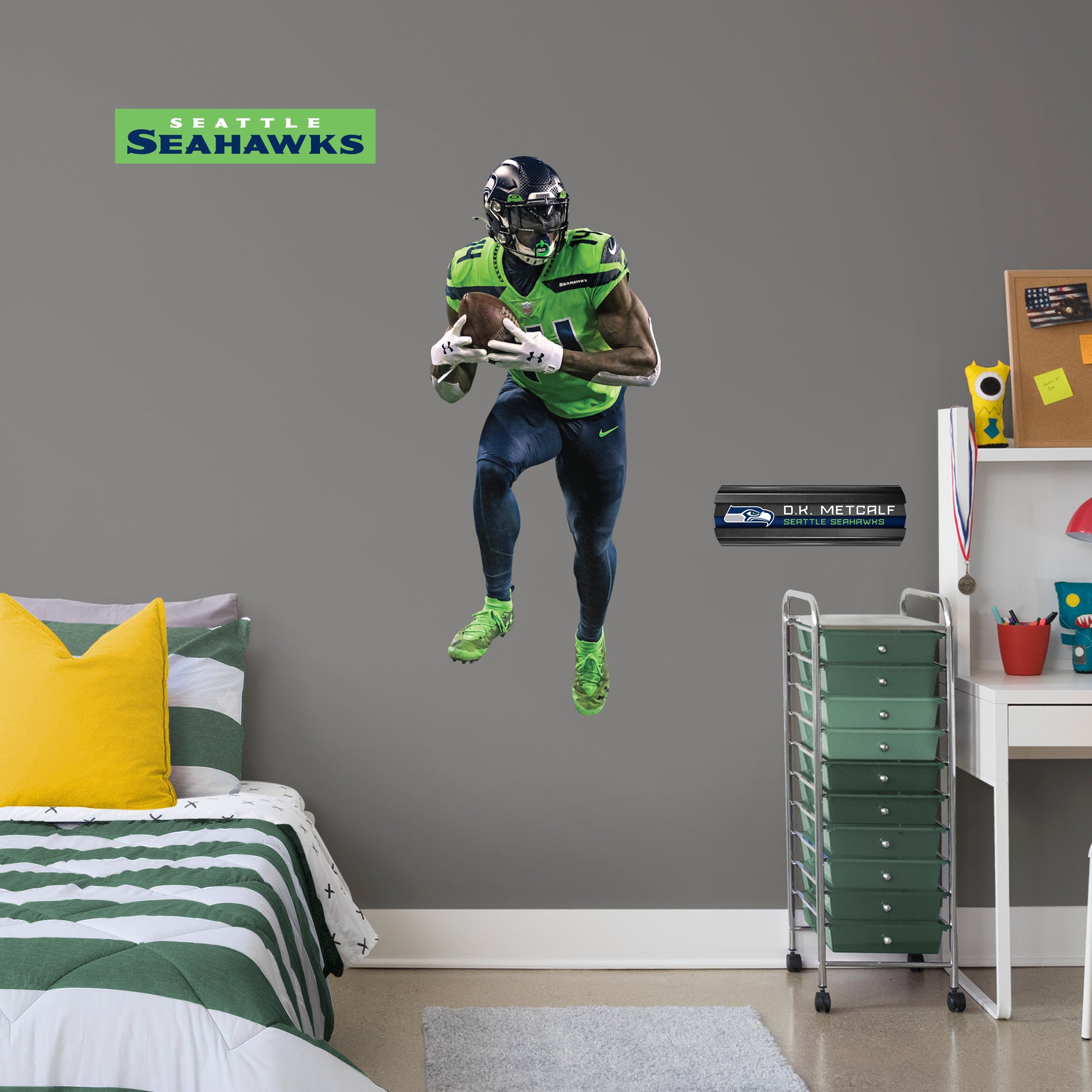 D.K. Metcalf 2020 Green Jersey - Officially Licensed NFL Removable Wall Decal Giant Athlete + 2 Decals (21"W x 50"H) by Fathead