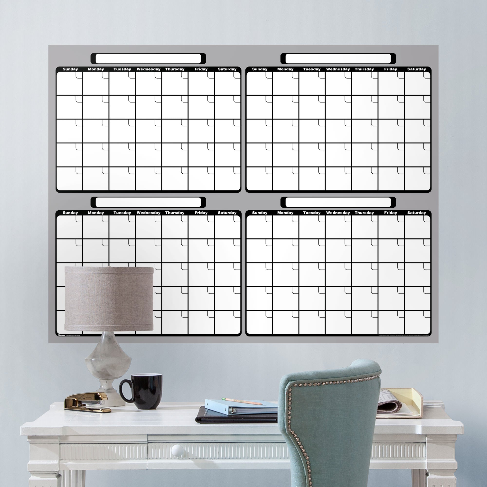 Four Month Calendar - Removable Dry Erase Vinyl Decal in Gray by Fathead
