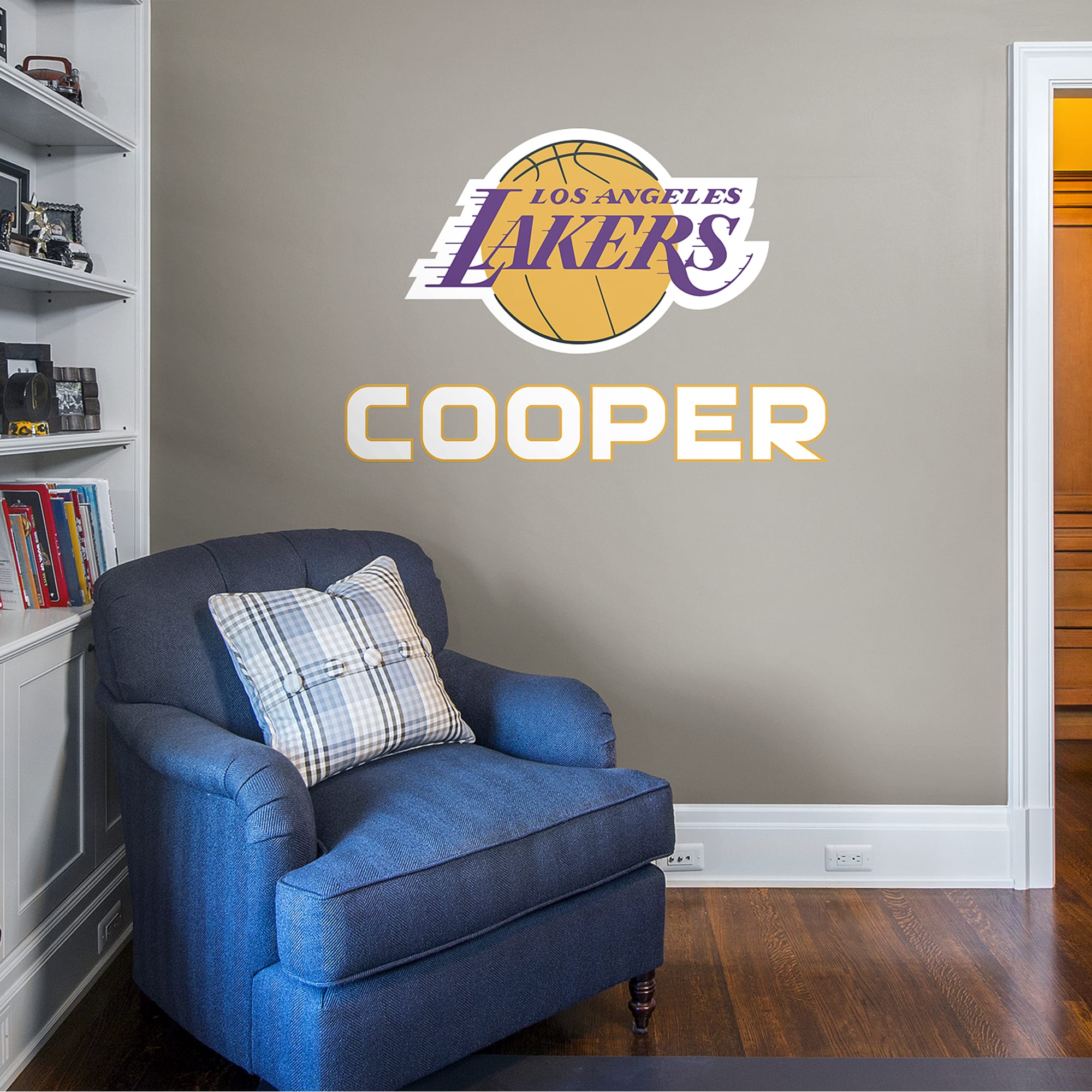 Los Angeles Lakers: Stacked Personalized Name - Officially Licensed NBA Transfer Decal in White (52"W x 39.5"H) by Fathead | Vin