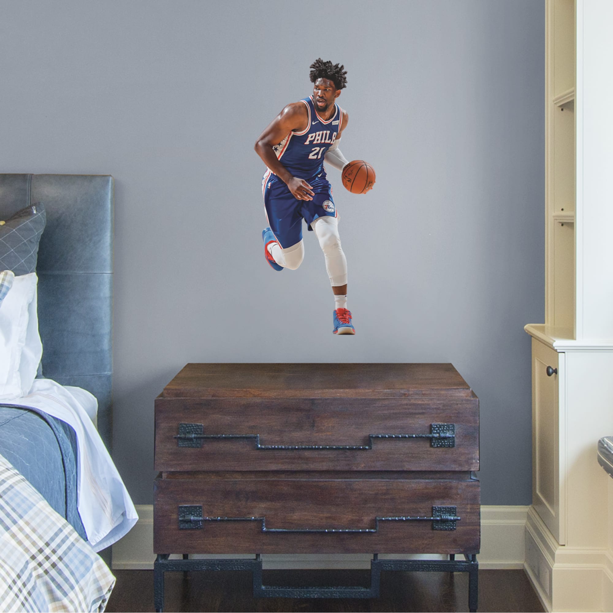 Joel Embiid for Philadelphia 76ers - Officially Licensed NBA Removable Wall Decal 17"W x 38"H by Fathead | Vinyl