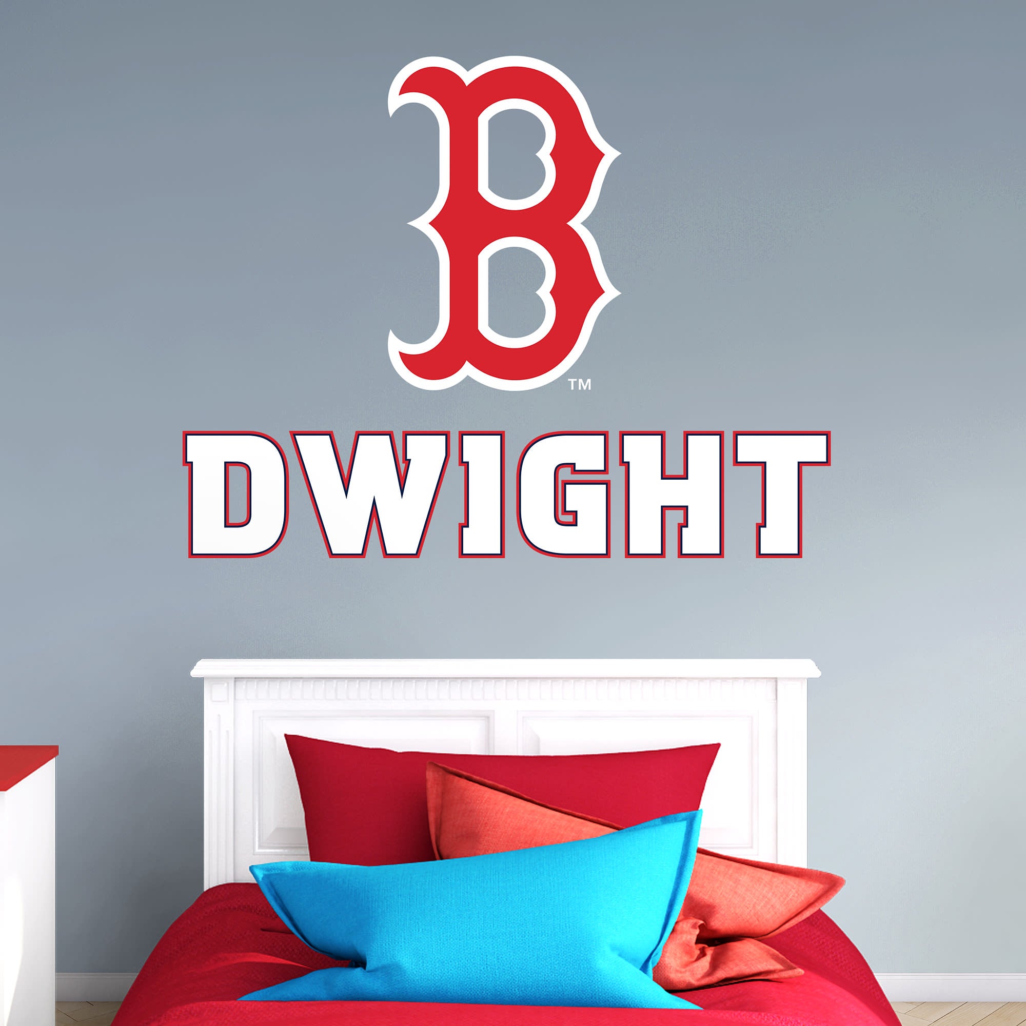 Boston Red Sox: "B" Stacked Personalized Name - Officially Licensed MLB Transfer Decal in White (52"W x 39.5"H) by Fathead | Vin