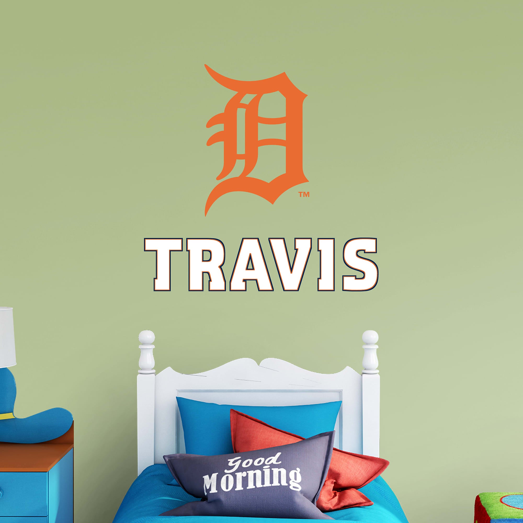 Detroit Tigers: Old English "D" Stacked Personalized Name - Officially Licensed MLB Transfer Decal in Orange/White (52"W x 39.5"