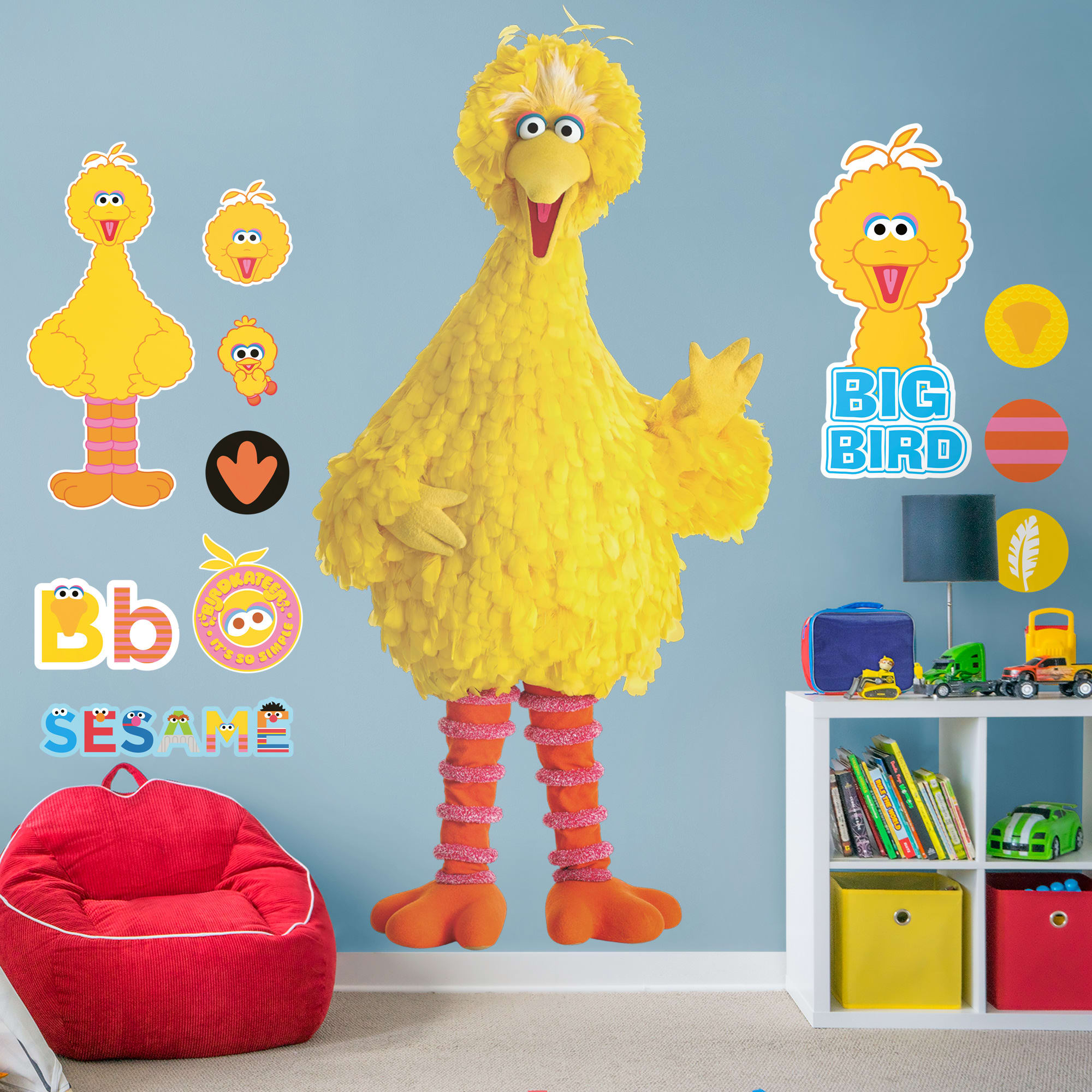 Big Bird - Officially Licensed Sesame Street Removable Wall Decal Life-Size Character + 11 Licensed Decals (45"W x 92"H) by Fath