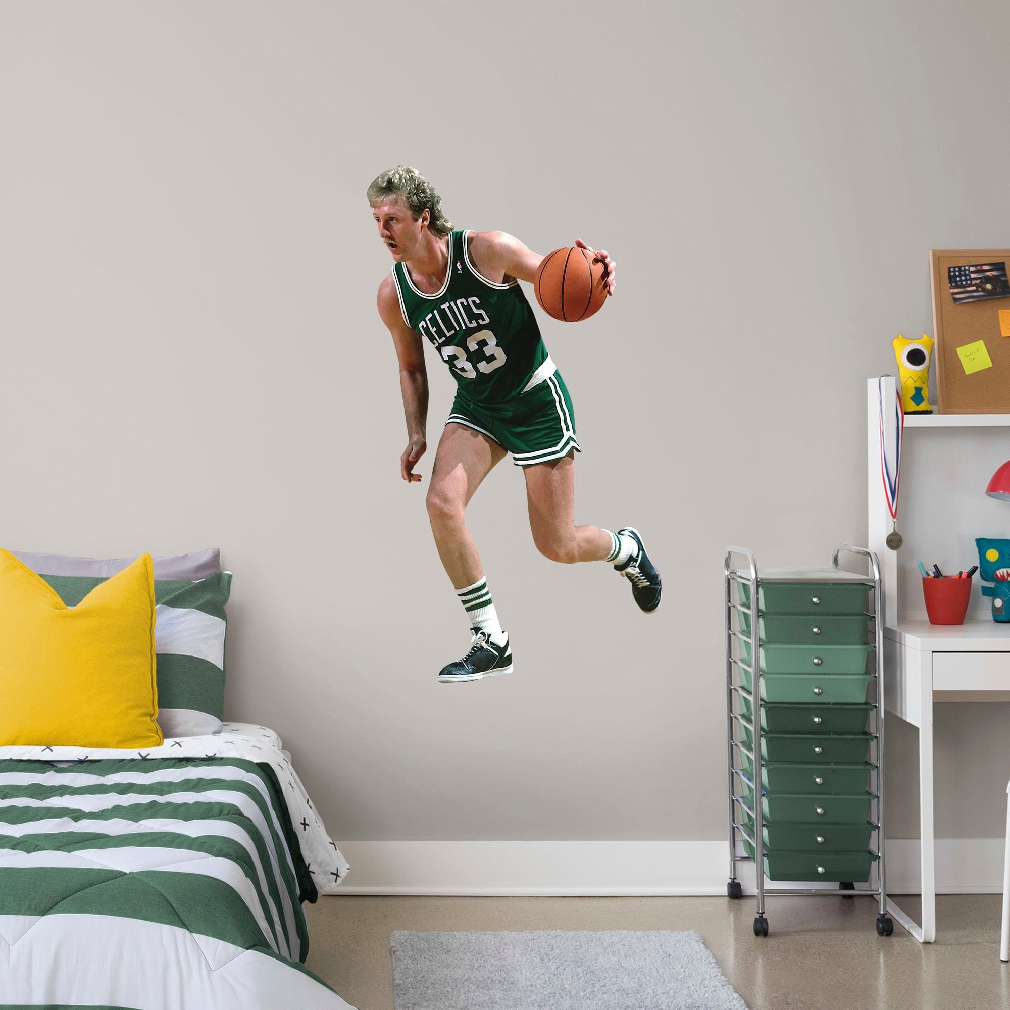 Larry Bird for Boston Celtics - Officially Licensed NBA Removable Wall Decal Giant Athlete + 2 Decals (30"W x 51"H) by Fathead |