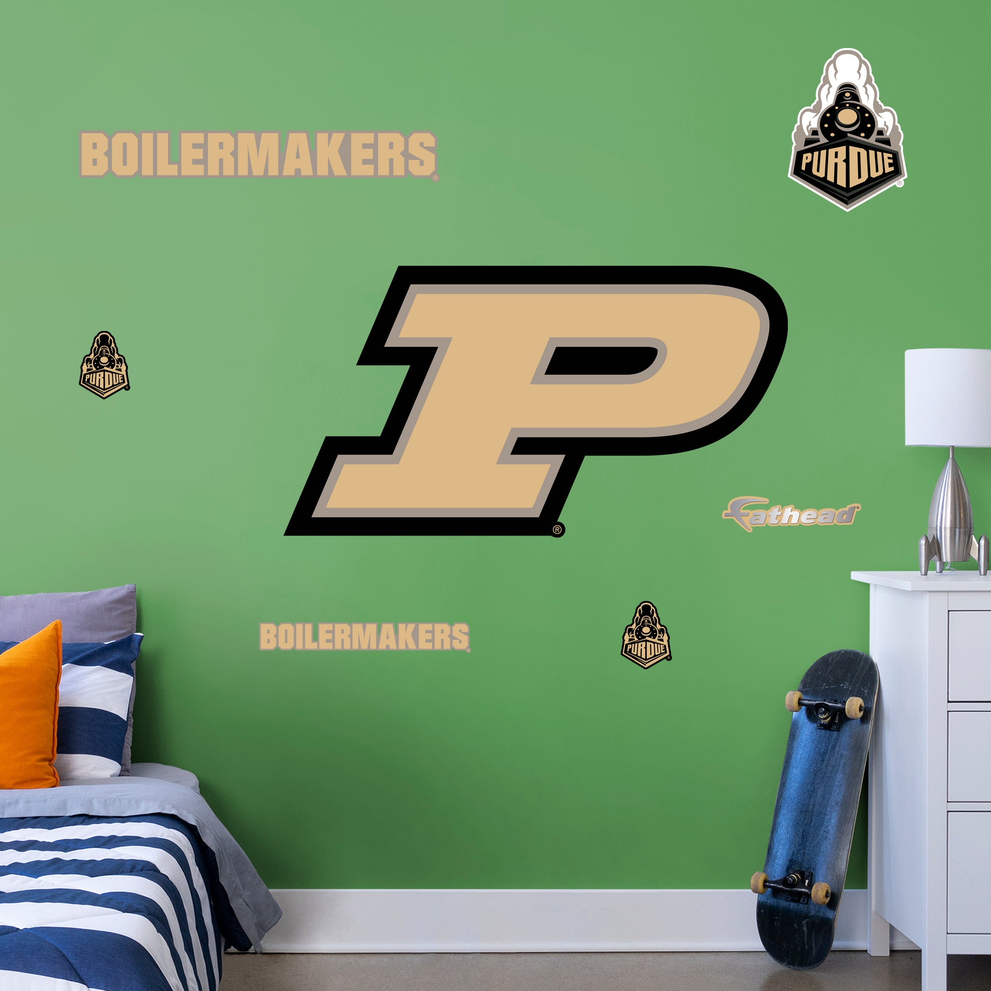 Purdue Boilermakers 2020 P RealBig Logo - Officially Licensed NCAA Removable Wall Decal Giant Logo + 7 Decals (51"W x 27"H) by F