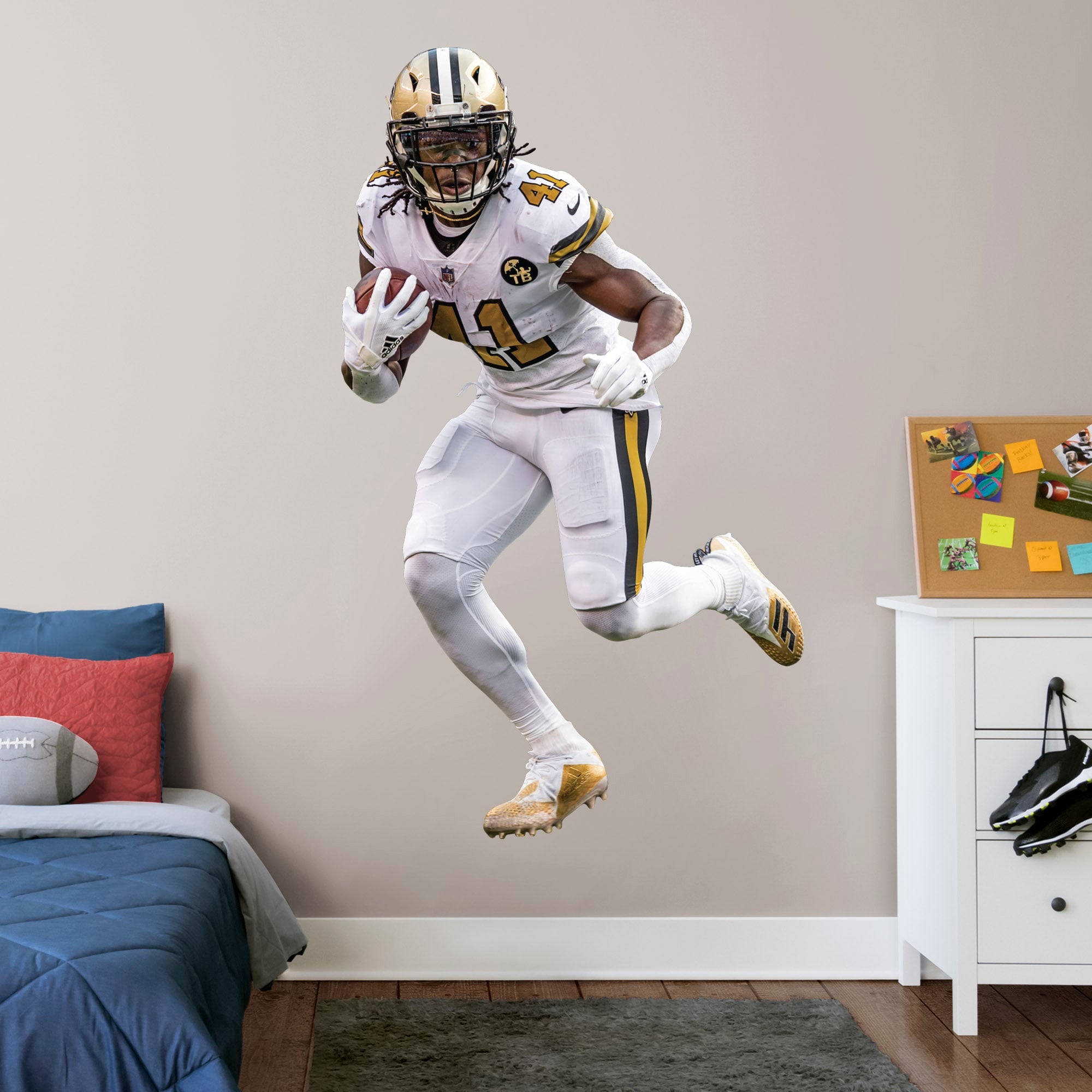 Alvin Kamara for New Orleans Saints: Color Rush - Officially Licensed NFL Removable Wall Decal Life-Size Athlete + 2 Decals (43"