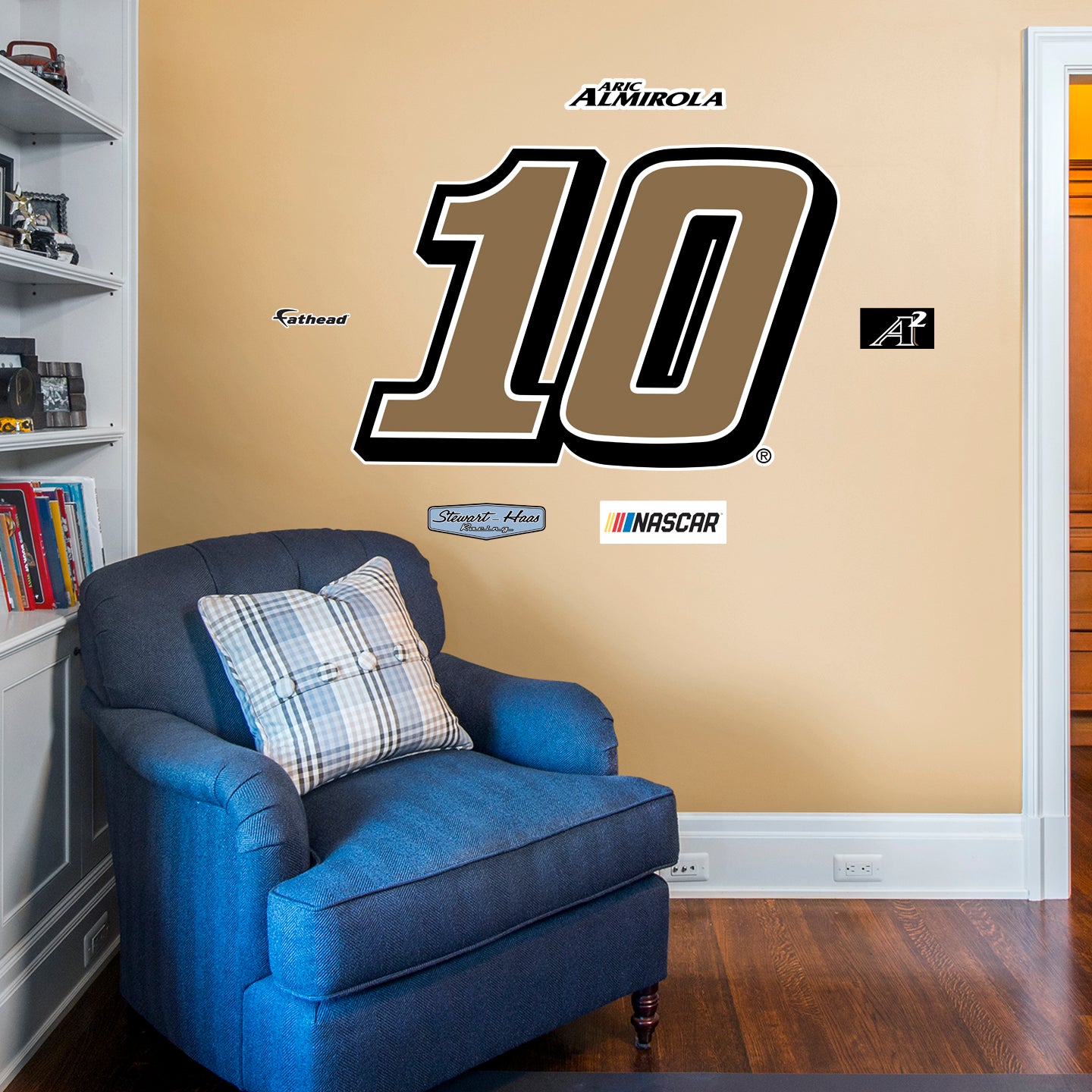 Aric Almirola 2021 #10 Logo - Officially Licensed NASCAR Removable Wall Decal Giant Logo + 4 Decals (49"W x 33"H) by Fathead | V
