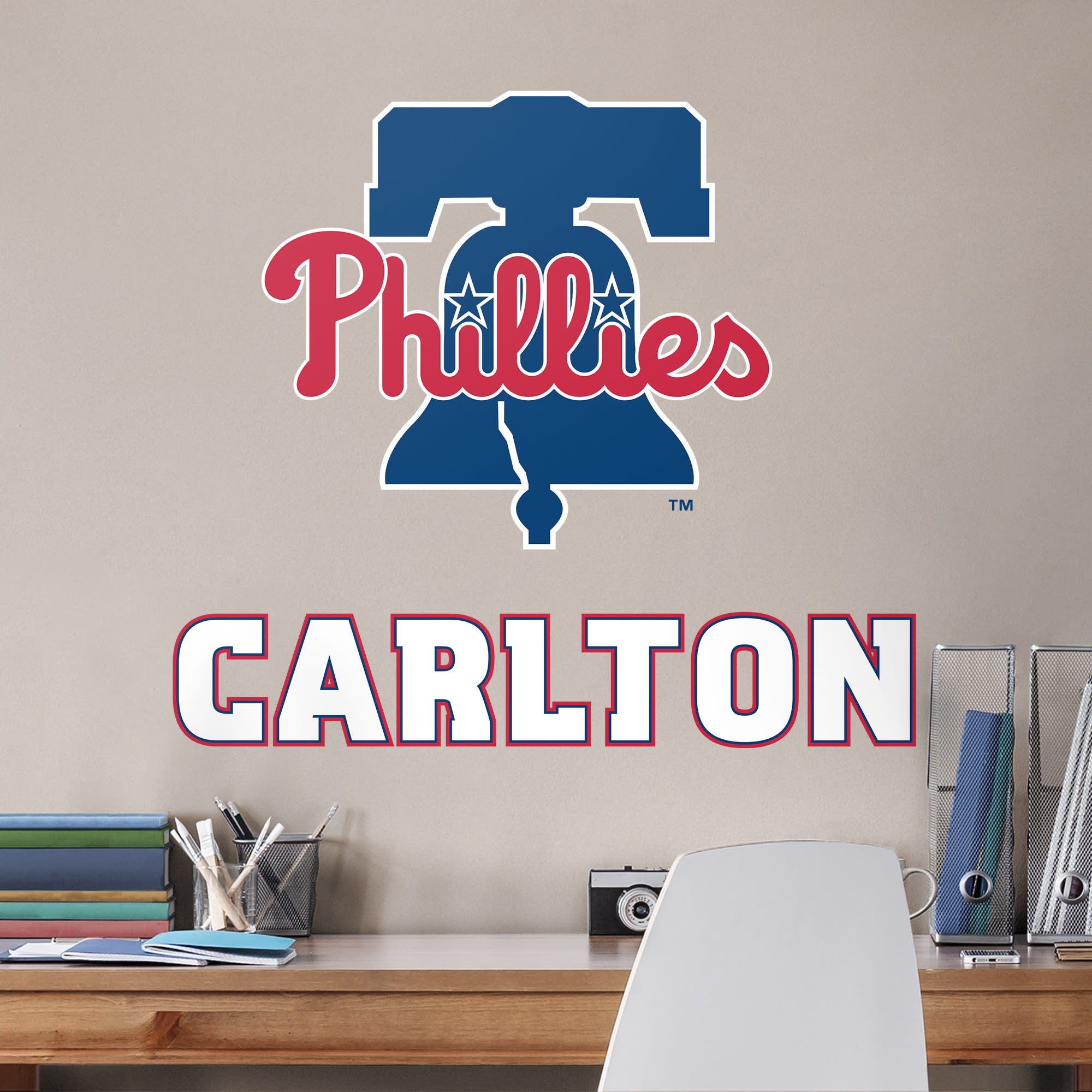 Philadelphia Phillies: Stacked Personalized Name - Officially Licensed MLB Transfer Decal in White (52"W x 39.5"H) by Fathead |