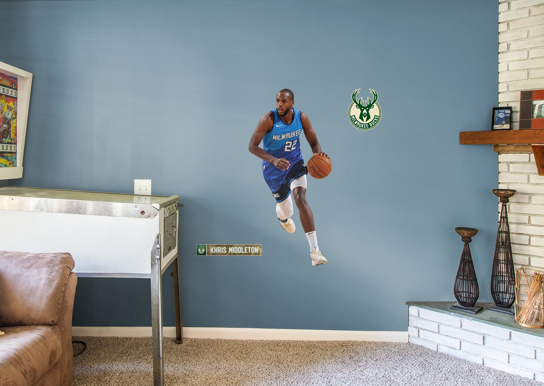 Khris Middleton 2021 Blue Jersey for Milwaukee Bucks - Officially Licensed NBA Removable Wall Decal Giant Athlete + 2 Decals (24