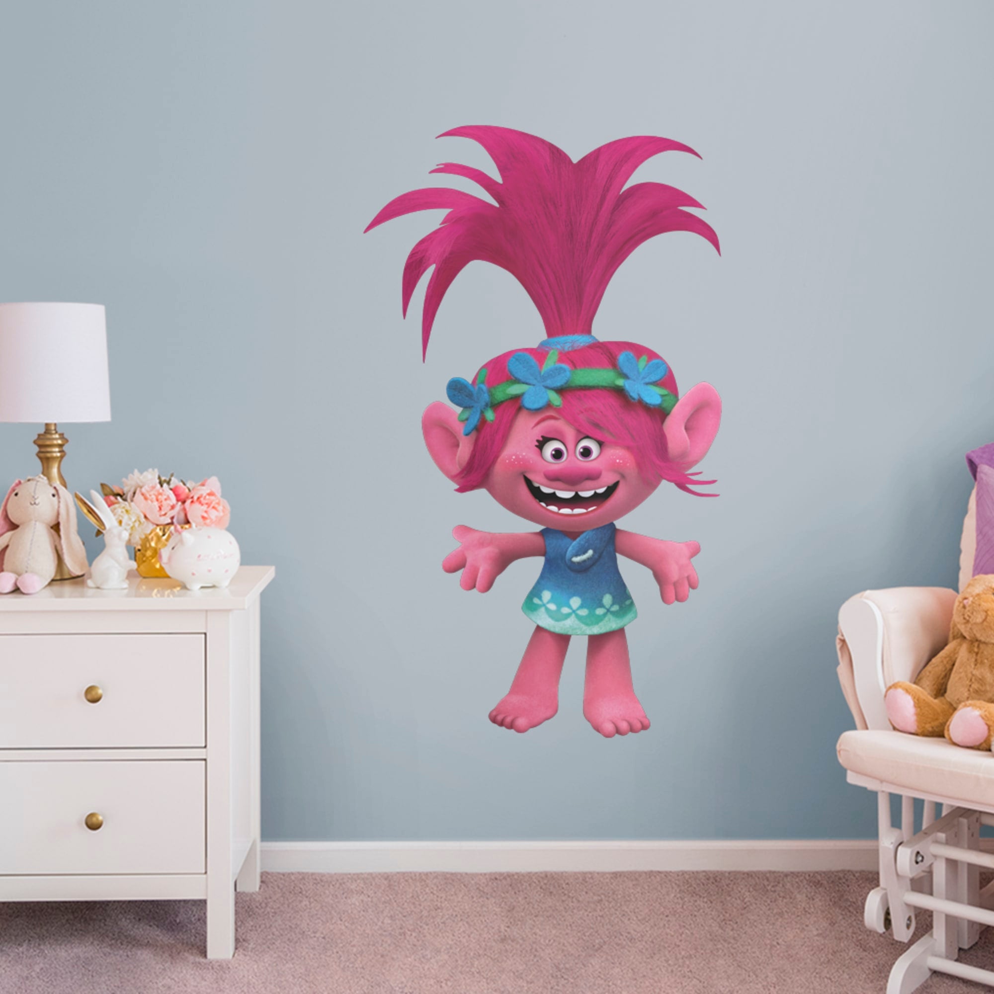 Poppy - Officially Licensed Trolls Removable Wall Decal Giant Character + 7 Decals (30"W x 51"H) by Fathead | Vinyl