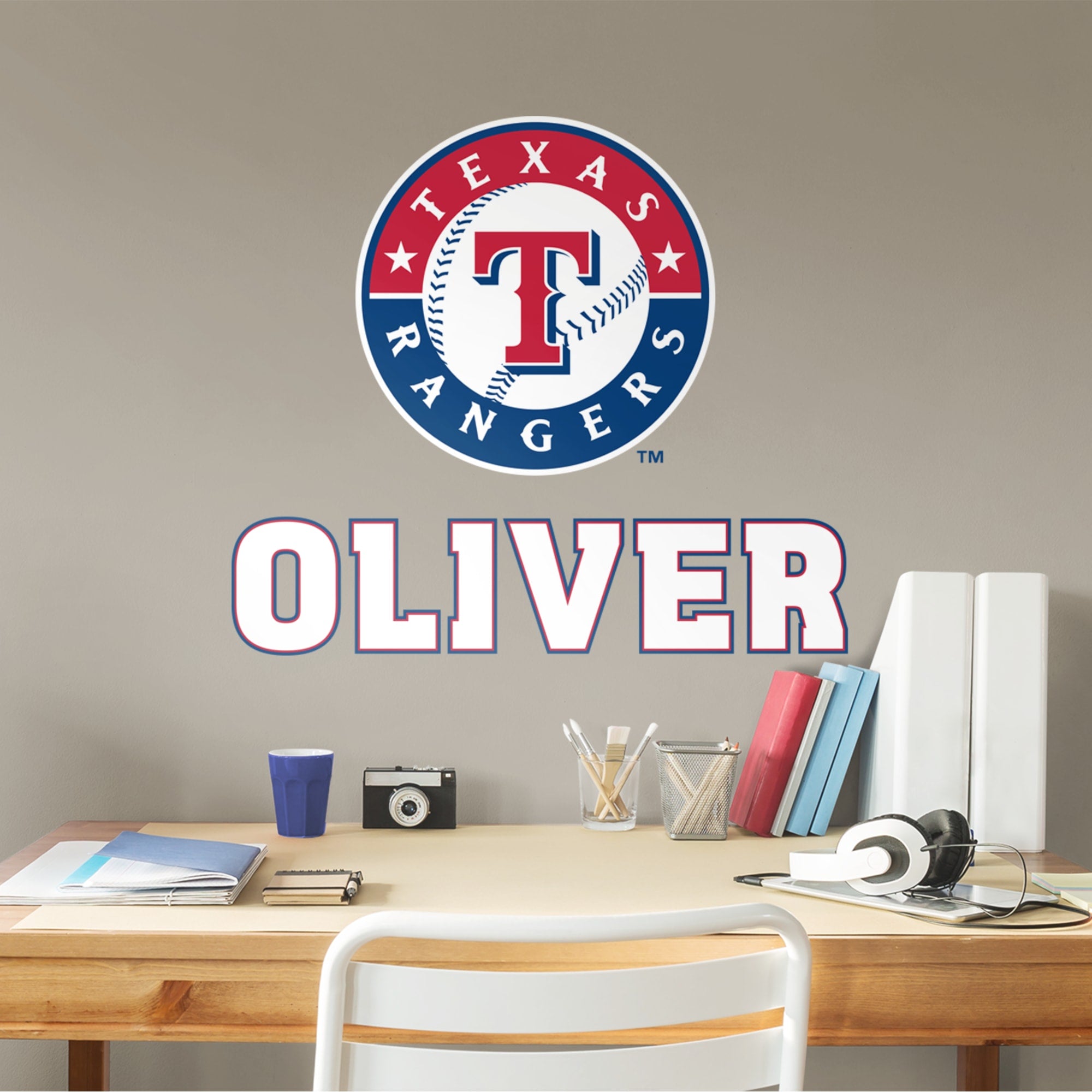 Texas Rangers: Stacked Personalized Name - Officially Licensed MLB Transfer Decal in White (52"W x 39.5"H) by Fathead | Vinyl