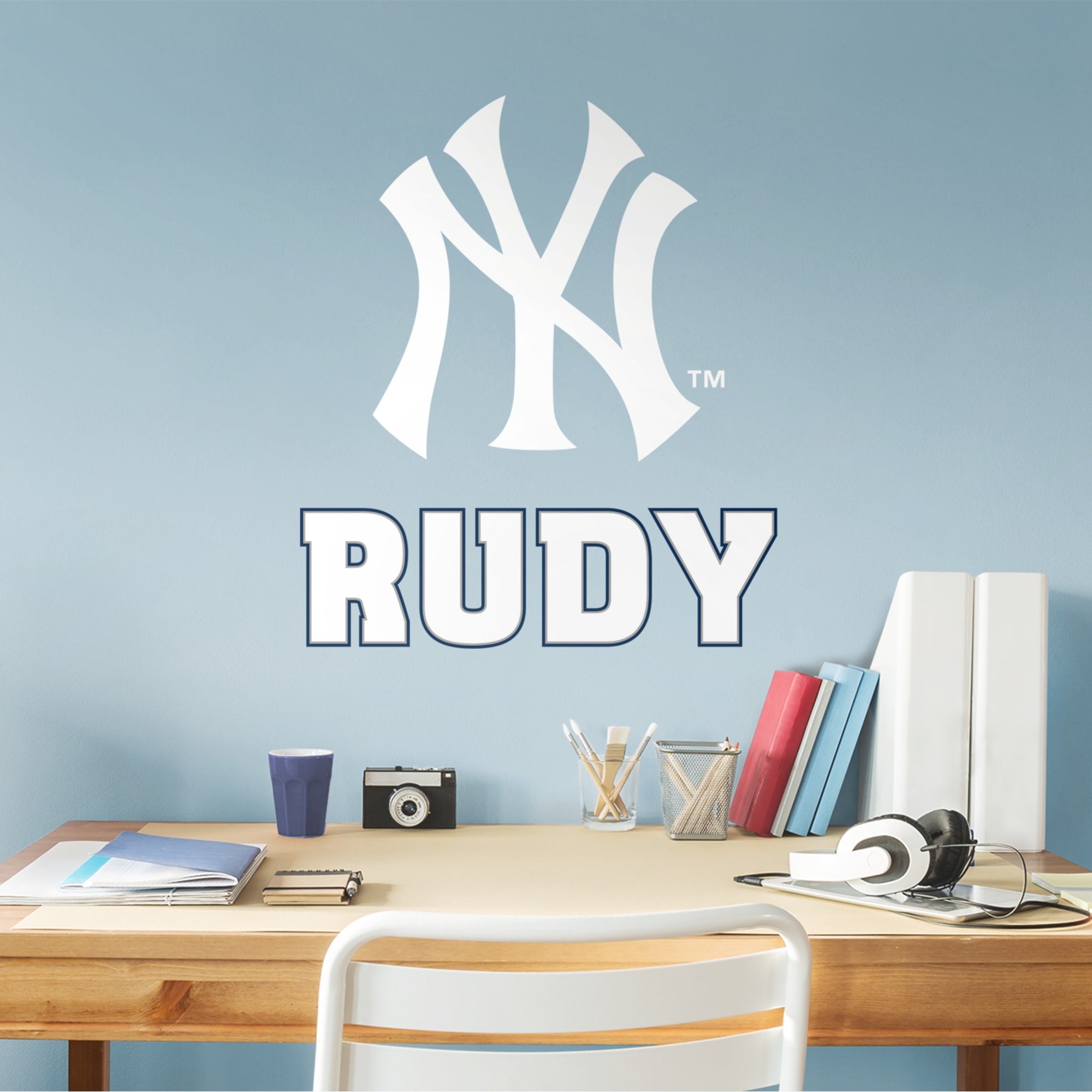 New York Yankees: Stacked "NY" Personalized Name - Officially Licensed MLB Transfer Decal in White (52"W x 39.5"H) by Fathead |