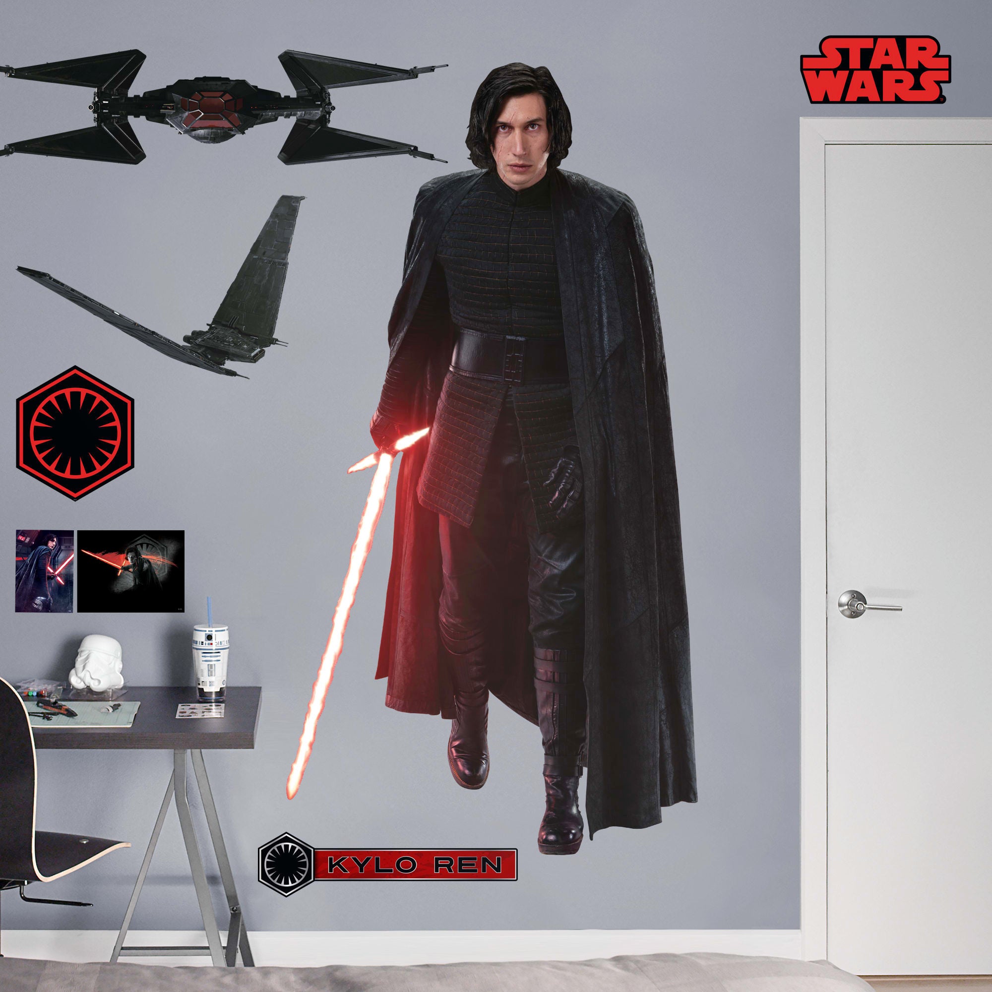 Kylo Ren: Unmasked - Officially Licensed Removable Wall Decal Life-Size Character + 7 Decals (40"W x 77"H) by Fathead | Vinyl