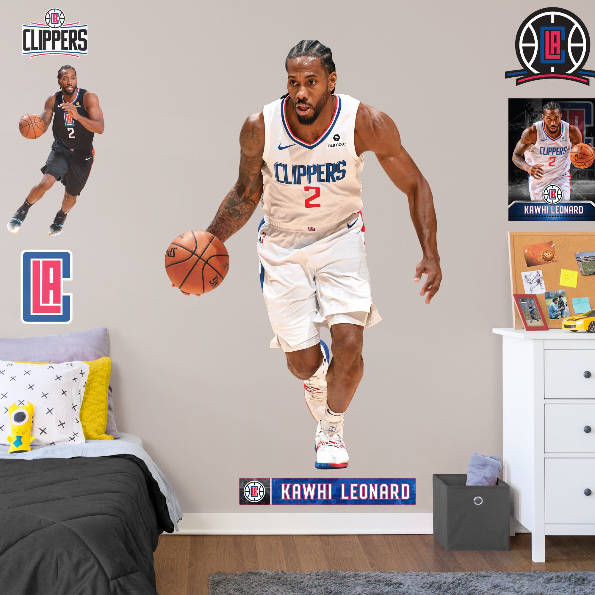 Kawhi Leonard for Los Angeles Clippers - Officially Licensed NBA Removable Wall Decal Life-Size Athlete + 11 Decals (49"W x 76"H