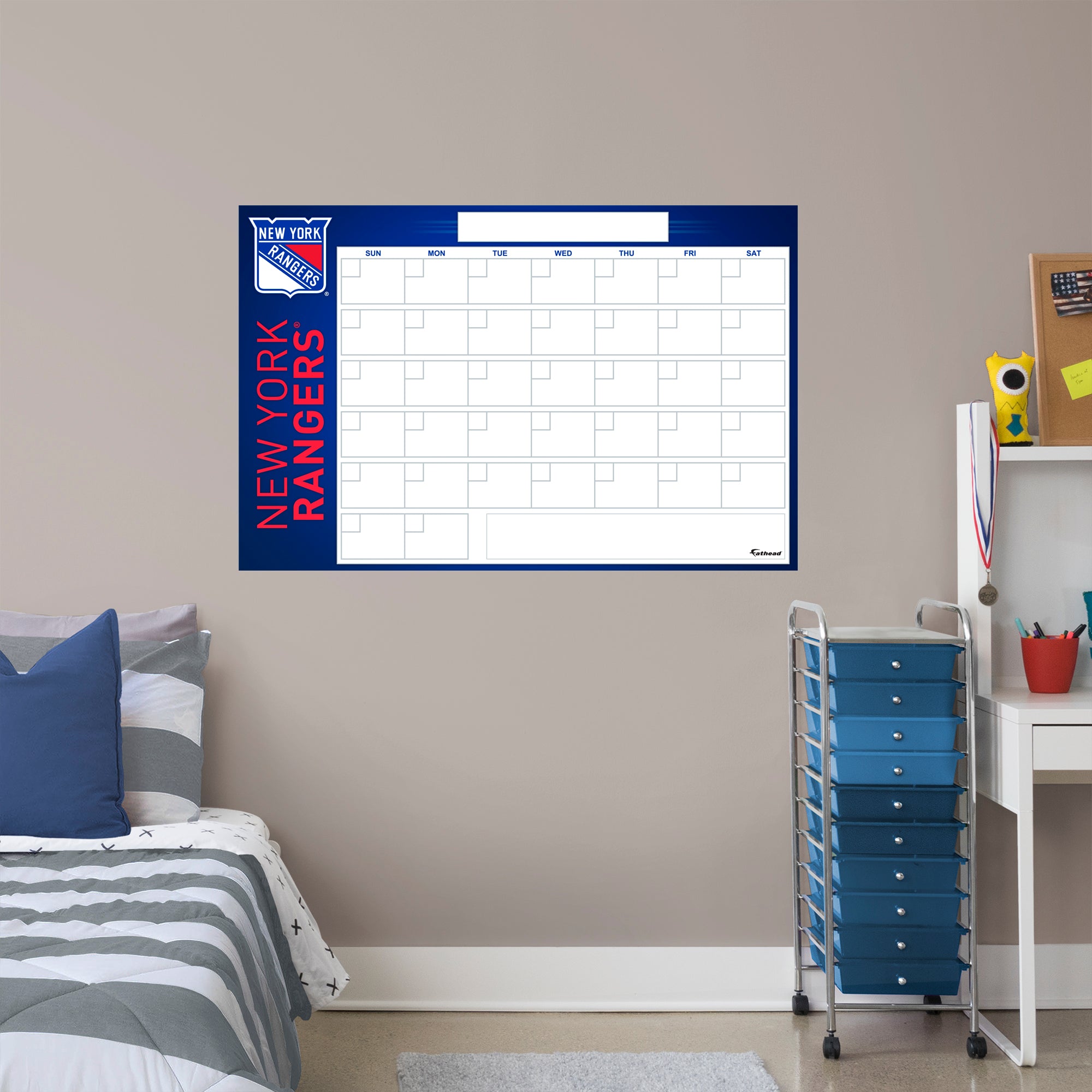 New York Rangers Dry Erase Calendar - Officially Licensed NHL Removable Wall Decal Giant Decal (57"W x 34"H) by Fathead | Vinyl