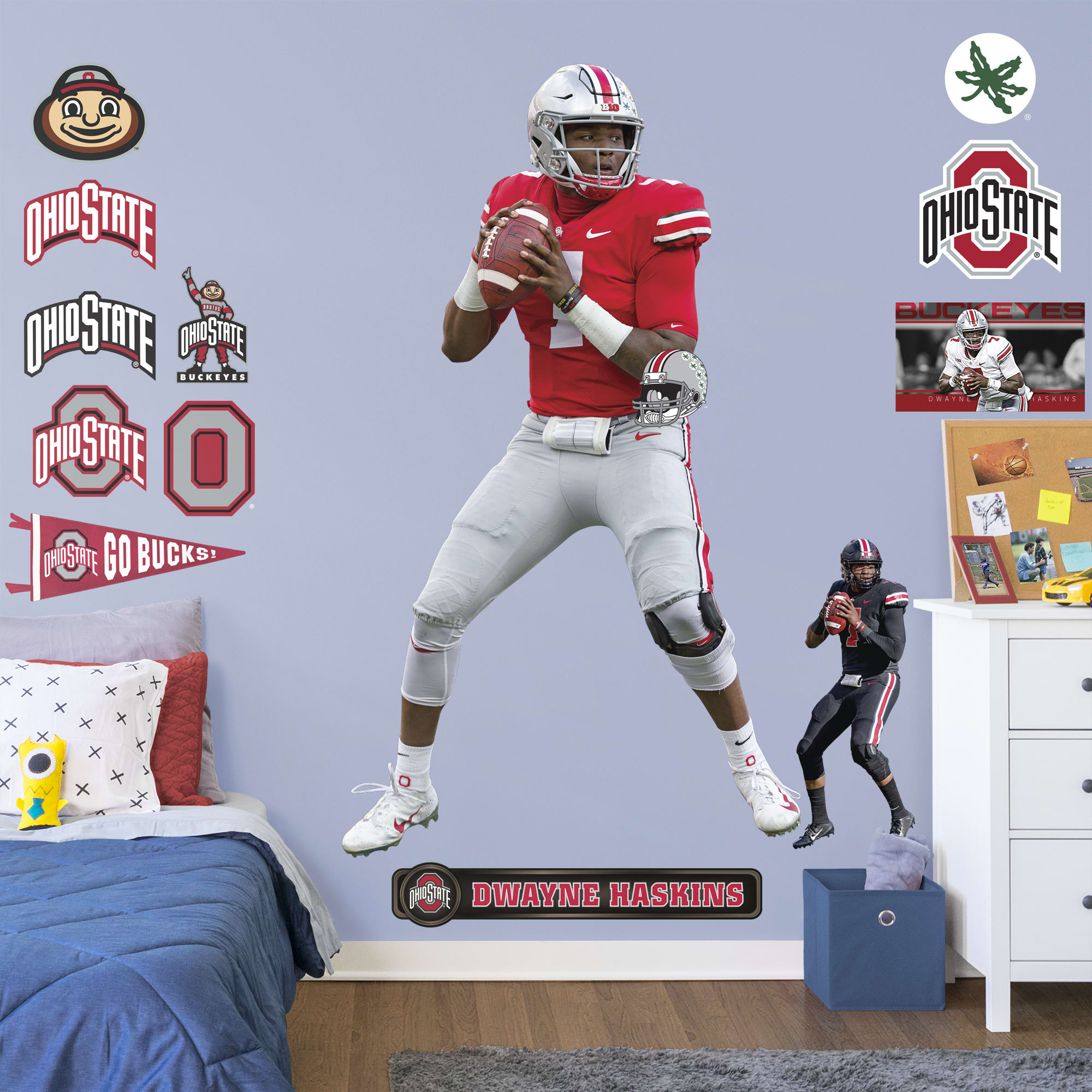 Dwayne Haskins for Ohio State Buckeyes: Ohio State - Officially Licensed Removable Wall Decal Life-Size Athlete + 23 Decals (45"