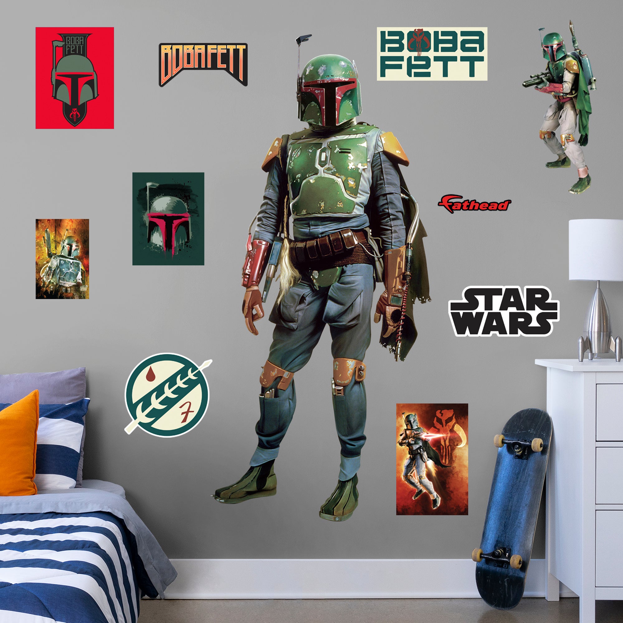 Boba Fett 2020 - Officially Licensed Star Wars Removable Wall Decal Life-Size Character + 9 Decals (78"W x35"H) by Fathead | Vin