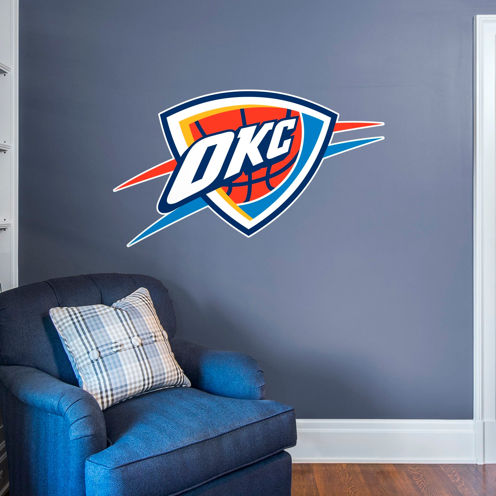 Oklahoma City Thunder: Logo - Officially Licensed NBA Removable Wall Decal Giant Logo + 6 Decals (51"W x 30"H) by Fathead | Viny