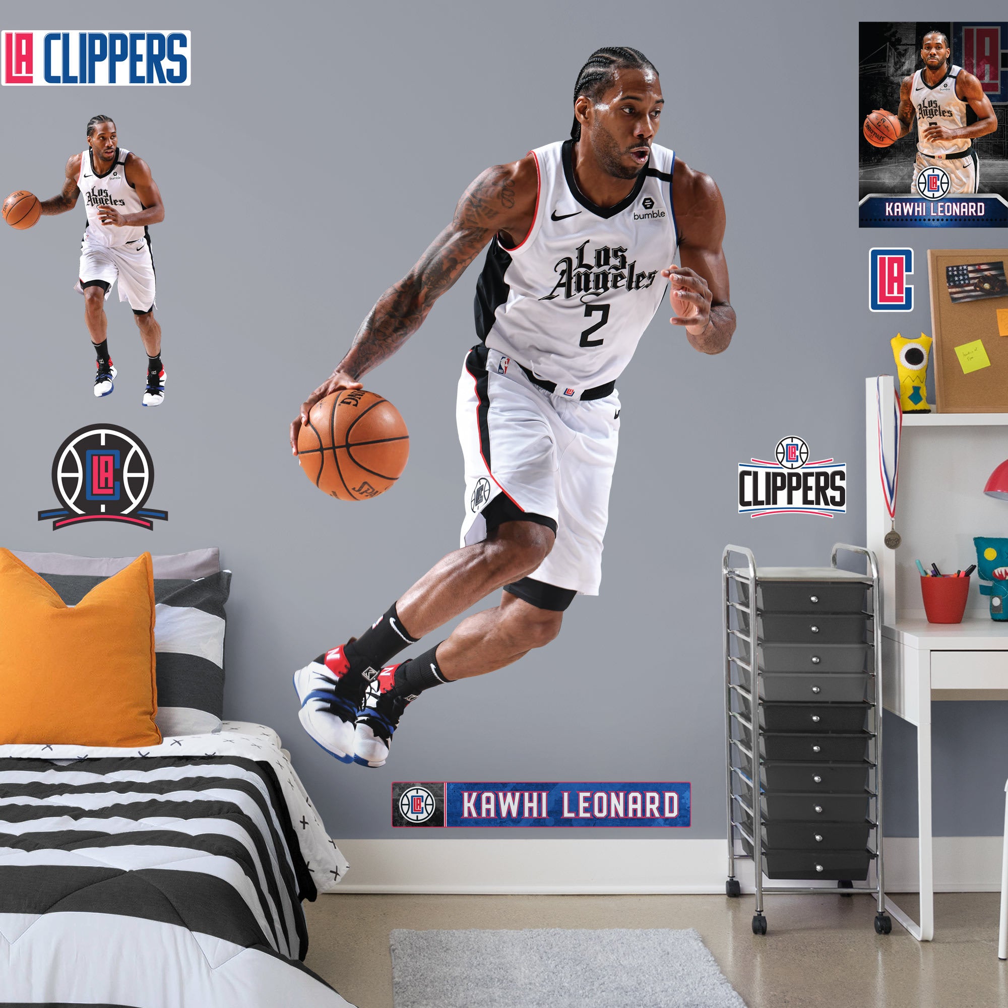 Kawhi Leonard for Los Angeles Clippers: City Jersey - Officially Licensed NBA Removable Wall Decal Life-Size Athlete + 10 Decals