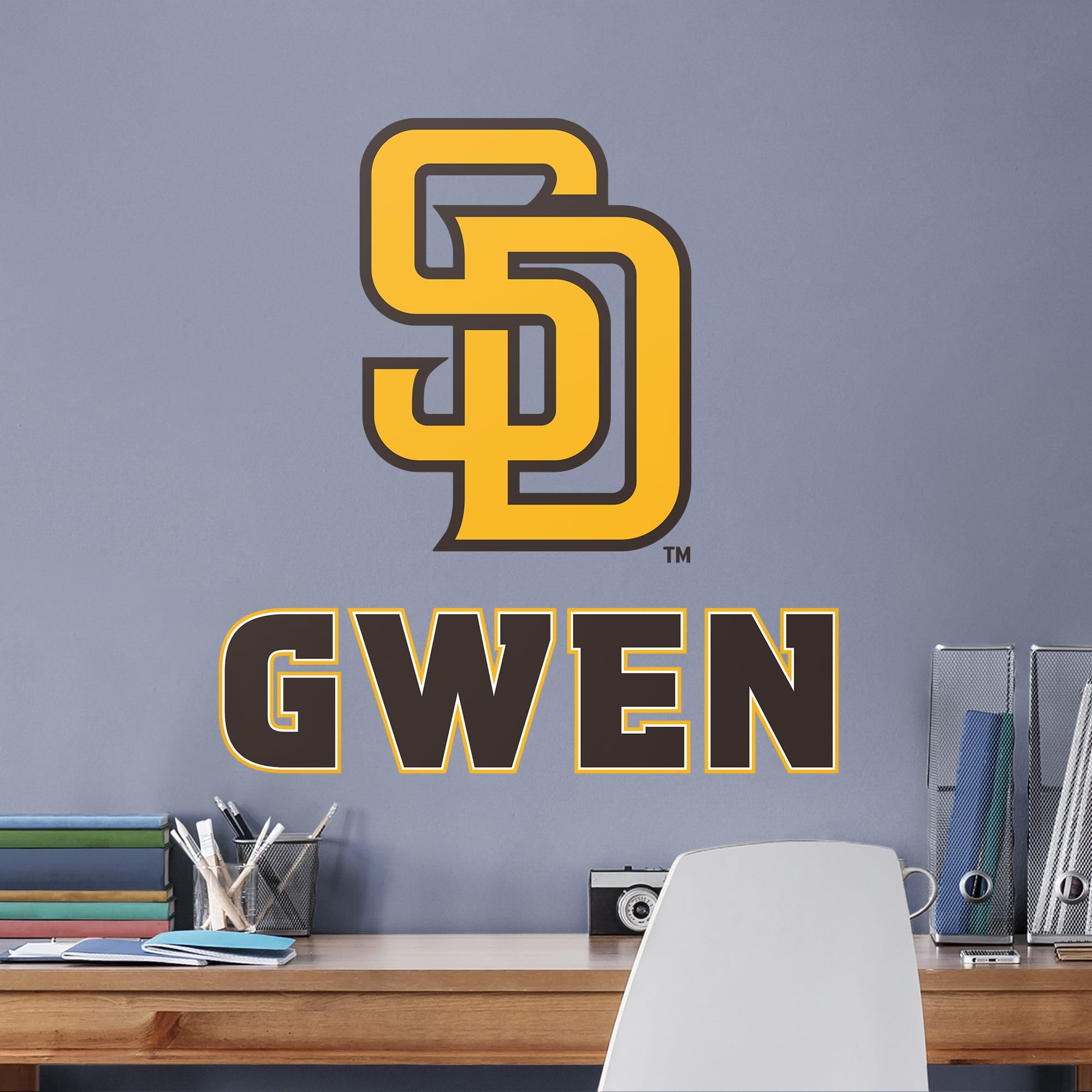 San Diego Padres: "SD" Stacked Personalized Name - Officially Licensed MLB Transfer Decal in Brown (52"W x 39.5"H) by Fathead |