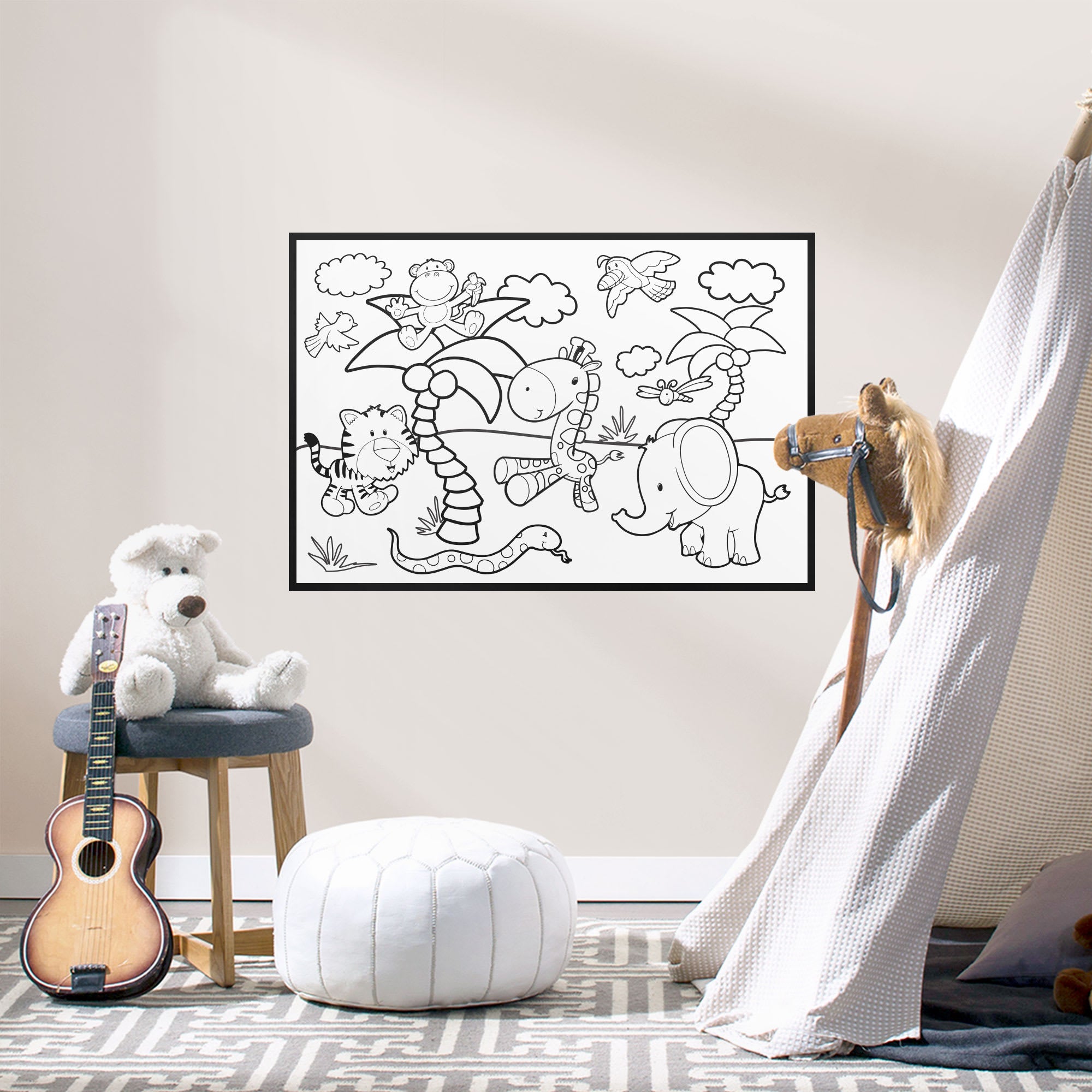 Coloring Sheet: Jungle Animals - Removable Dry Erase Vinyl Decal 38.0"W x 26.0"H by Fathead