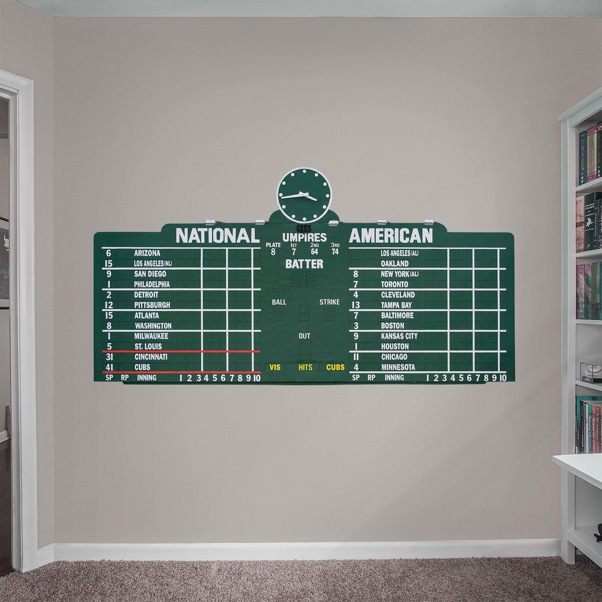 Chicago Cubs: Scoreboard - Officially Licensed MLB Removable Wall Decal Huge Decal + 1 Decal (78"W x 40"H) by Fathead | Vinyl