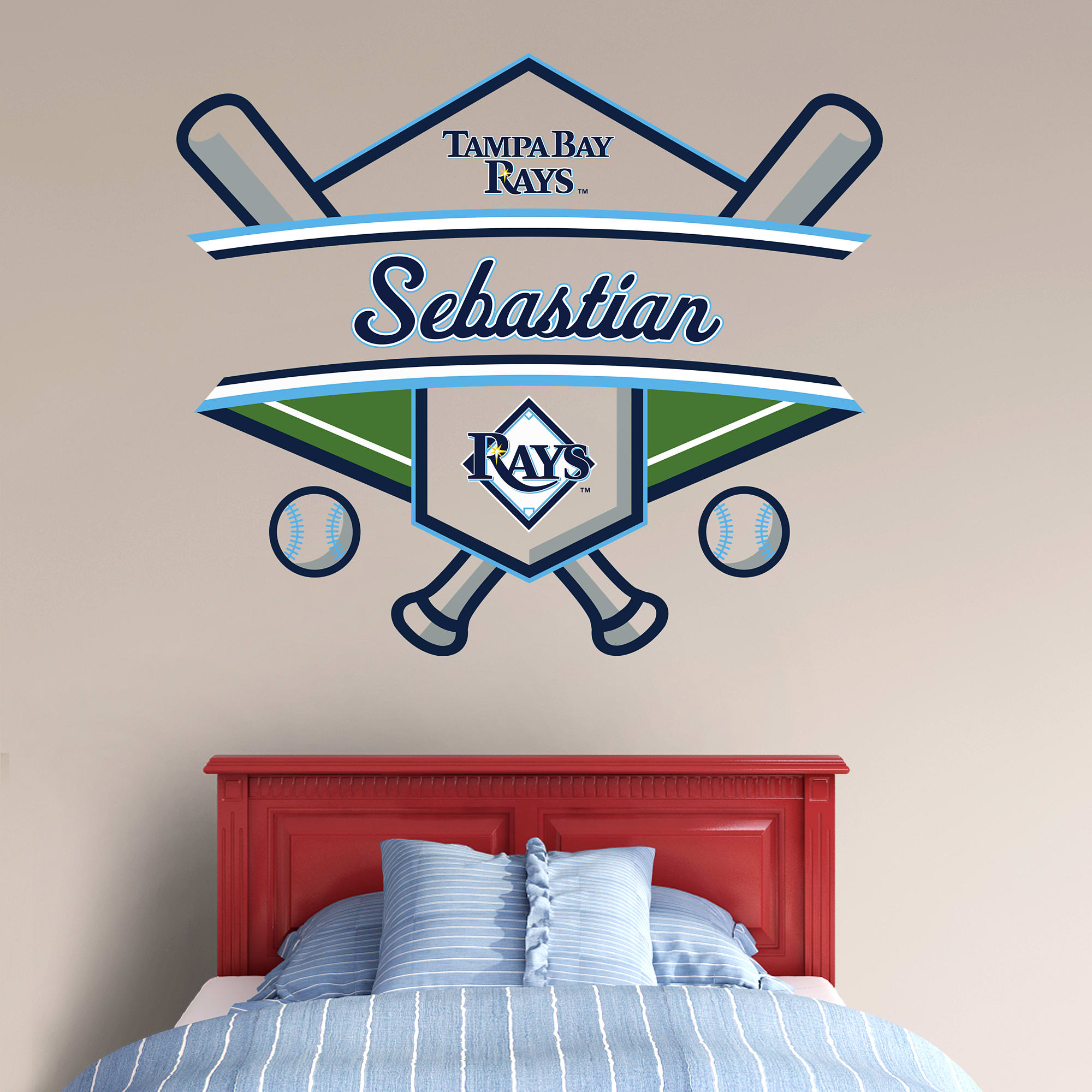 Tampa Bay Rays: Personalized Name - Officially Licensed MLB Transfer Decal 45.0"W x 39.0"H by Fathead | Vinyl