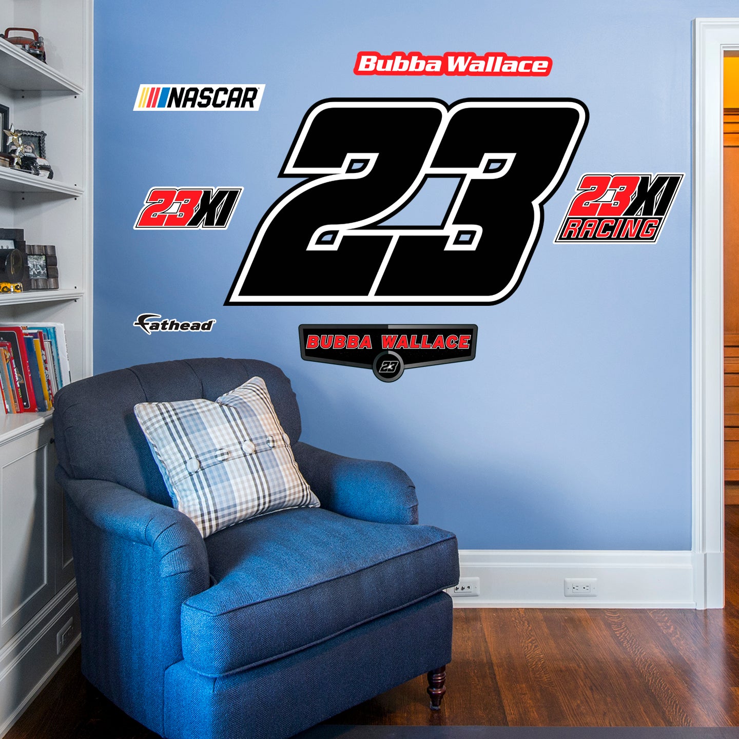 Bubba Wallace 2021 #23 Logo - Officially Licensed NASCAR Removable Wall Decal Giant Logo + 6 Decals (29"W x 51"H) by Fathead | V