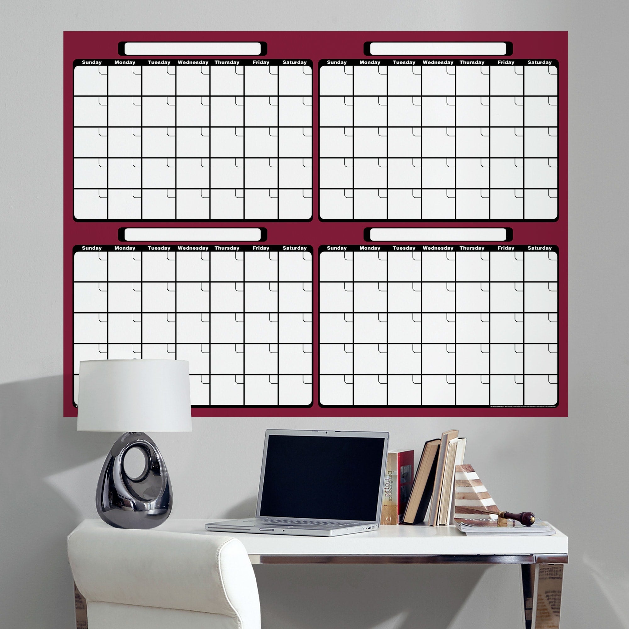 Four Month Calendar - Removable Dry Erase Vinyl Decal in Burgundy/Black (52"Wx39.5"H) by Fathead