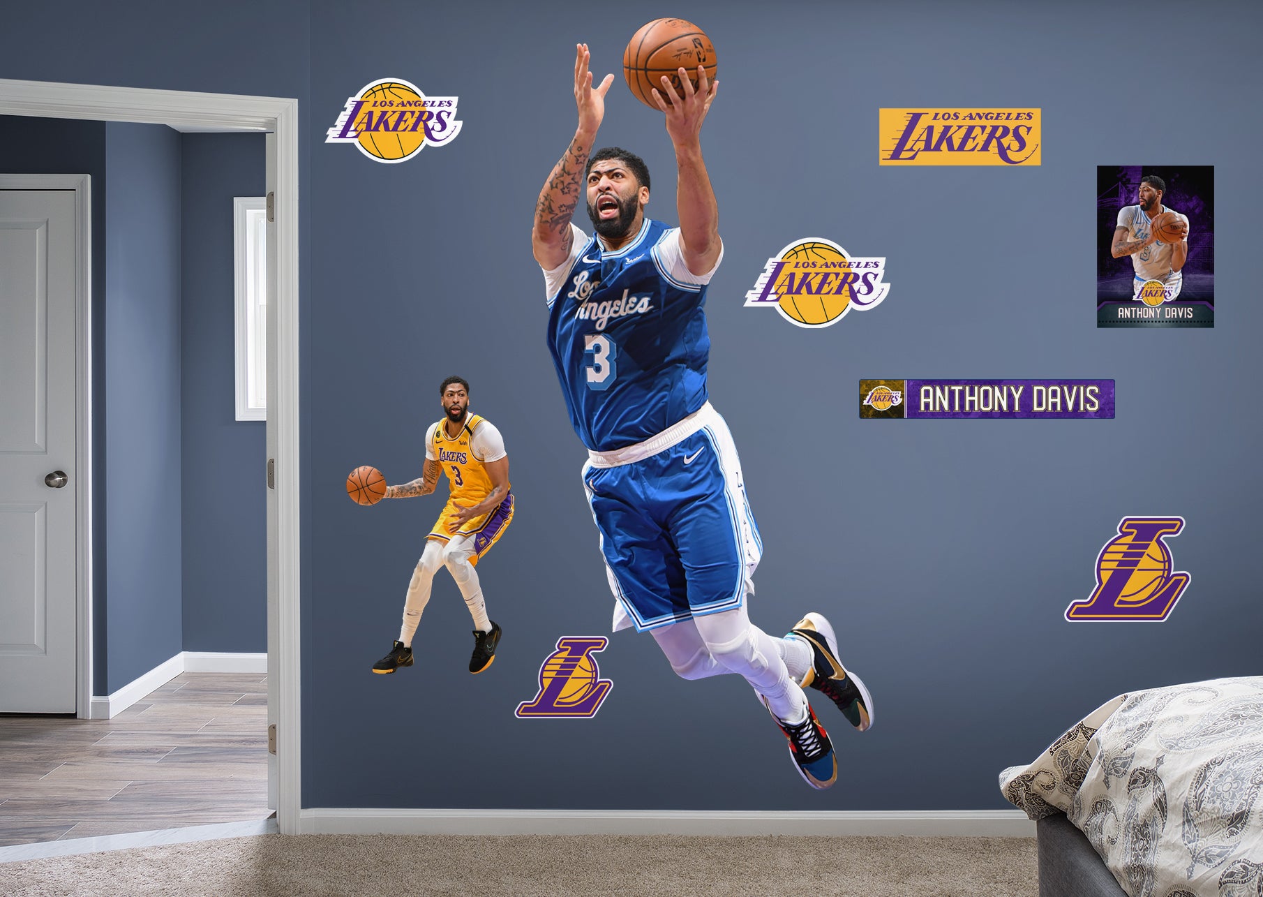 Anthony Davis 2021 Blue Jersey for Los Angeles Lakers - Officially Licensed NBA Removable Wall Decal Life-Size Athlete + 9 Decal