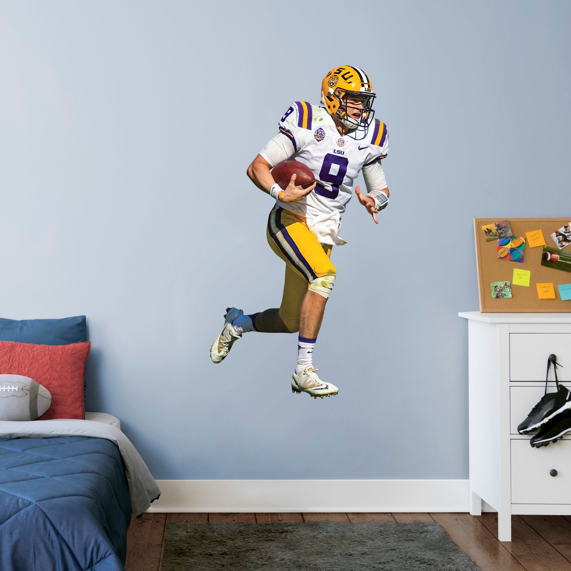 Joe Burrow for LSU Tigers: LSU - Officially Licensed Removable Wall Decal Giant Athlete + 2 Decals (28"W x 51"H) by Fathead | Vi