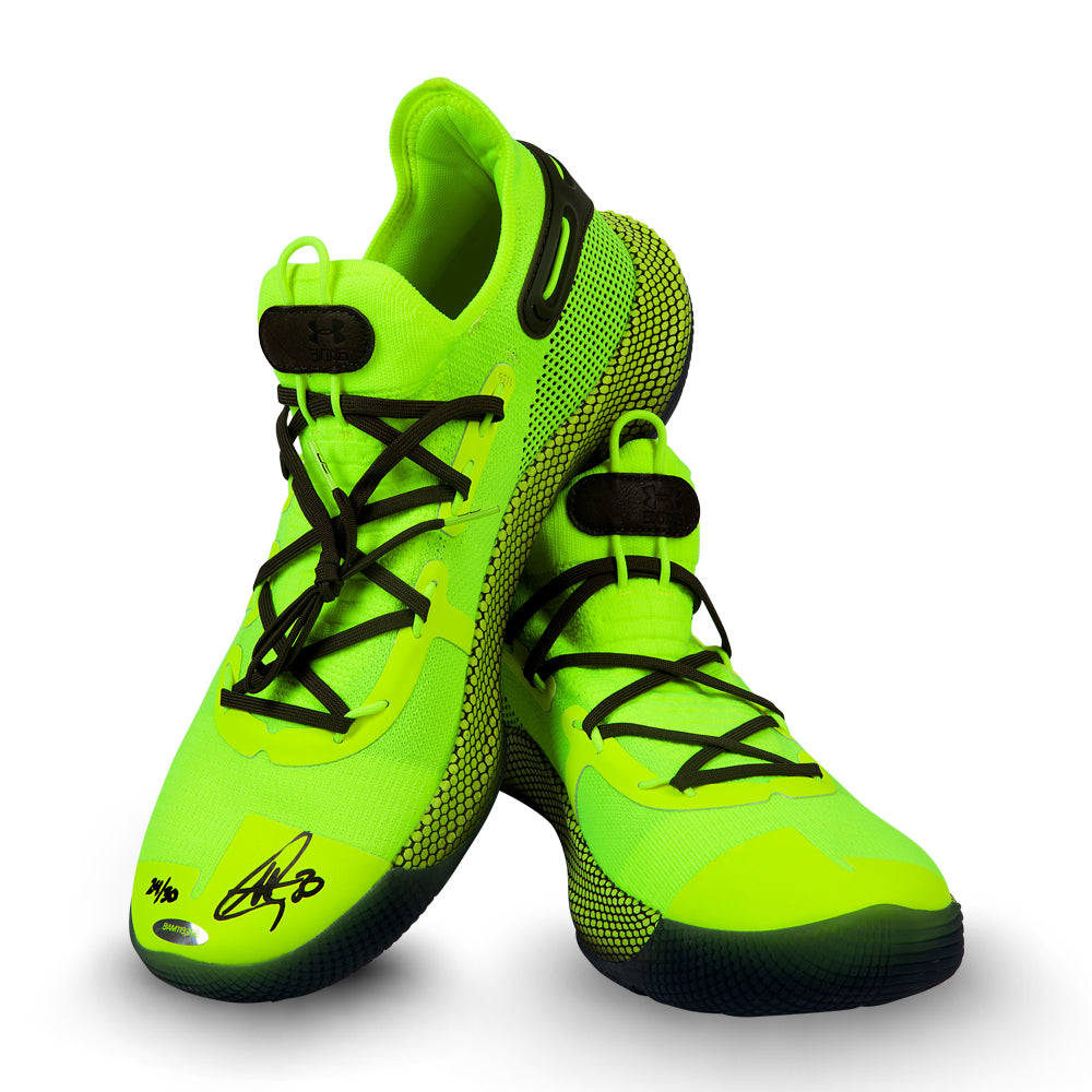 Stephen Curry Under Armour Curry 6 Hi-Vis Yellow/Ambrosia/Guardian Green Shoes -L30 Autograph by Fathead