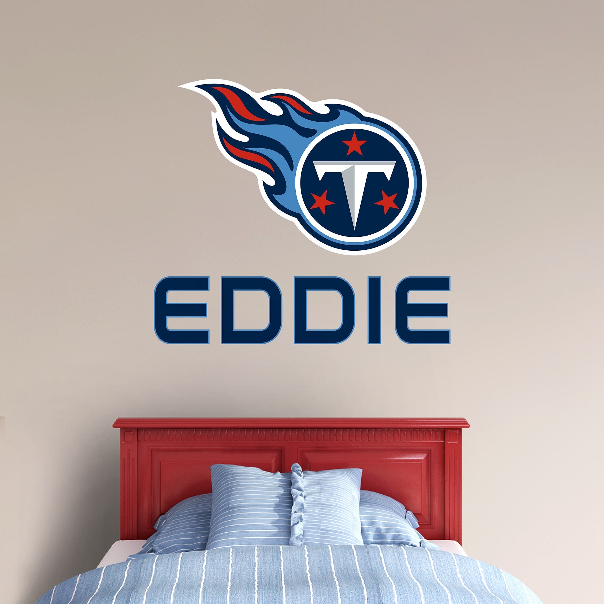 Tennessee Titans: Stacked Personalized Name - Officially Licensed NFL Transfer Decal in Navy (52"W x 39.5"H) by Fathead | Vinyl