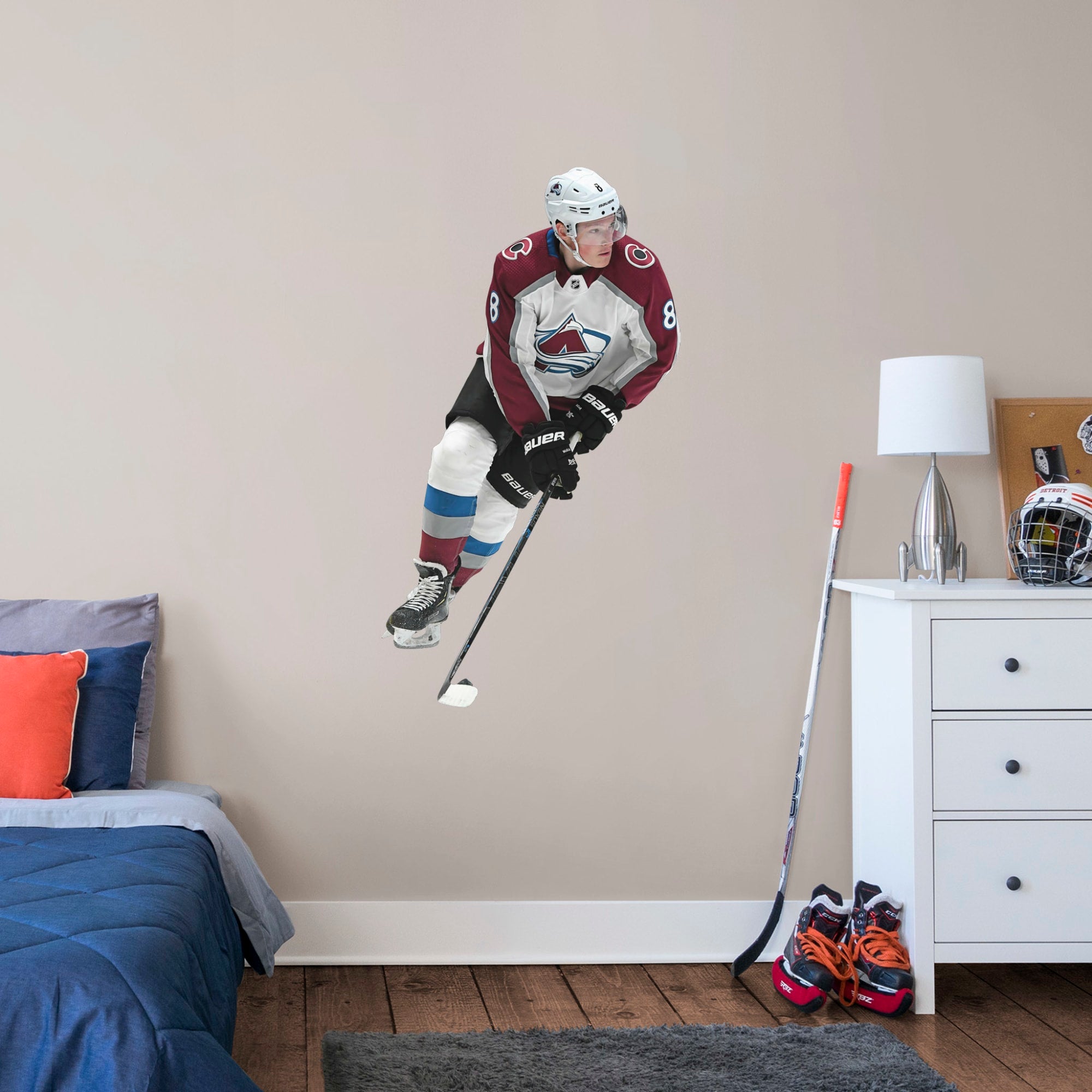 Cale Makar for Colorado Avalanche - Officially Licensed NHL Removable Wall Decal Giant Athlete + 2 Team Decals (28"W x 51"H) by