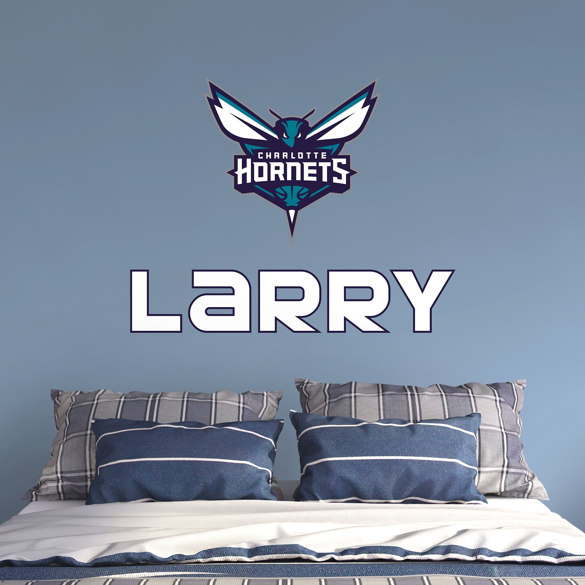 Charlotte Hornets: Stacked Personalized Name - Officially Licensed NBA Transfer Decal in White (52"W x 39.5"H) by Fathead | Viny