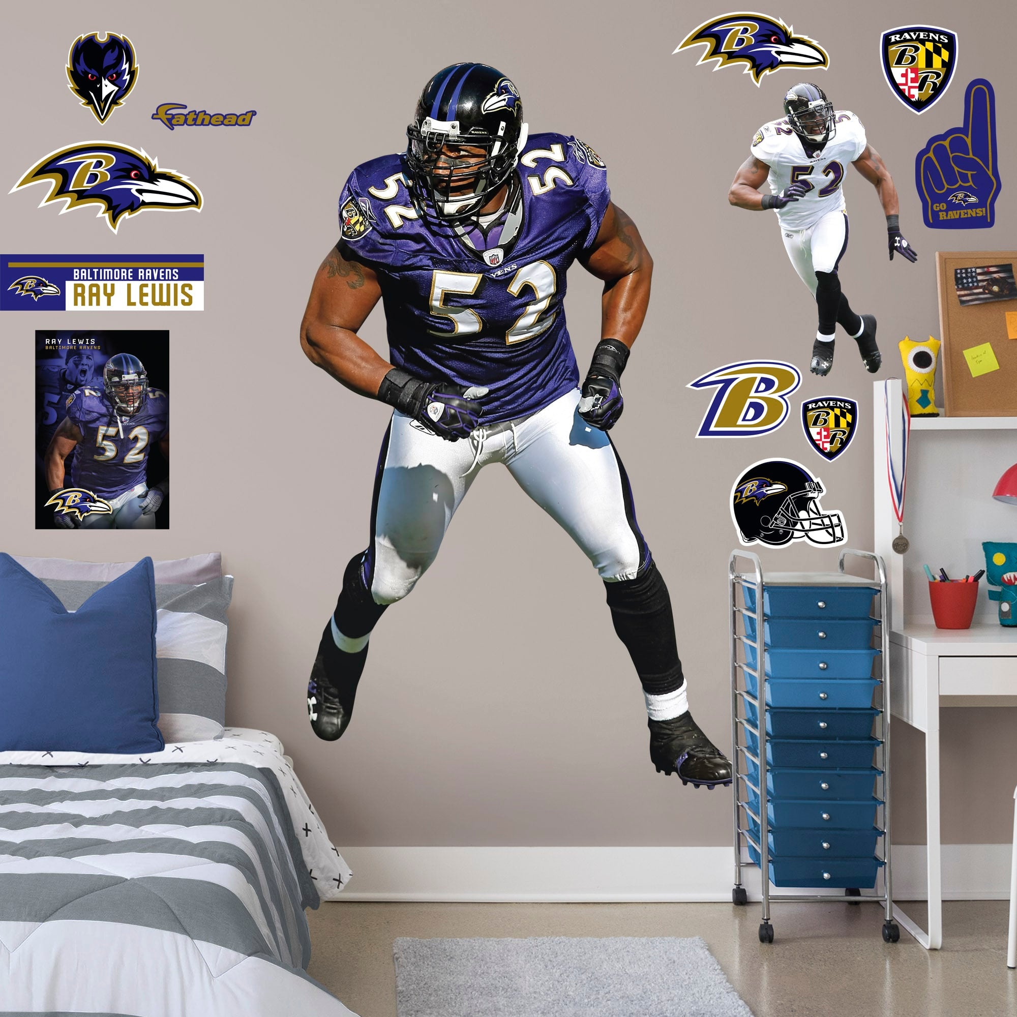 Ray Lewis for Baltimore Ravens: Legend - Officially Licensed NFL Removable Wall Decal Life-Size Athlete + 12 Decals (47"W x 78"H