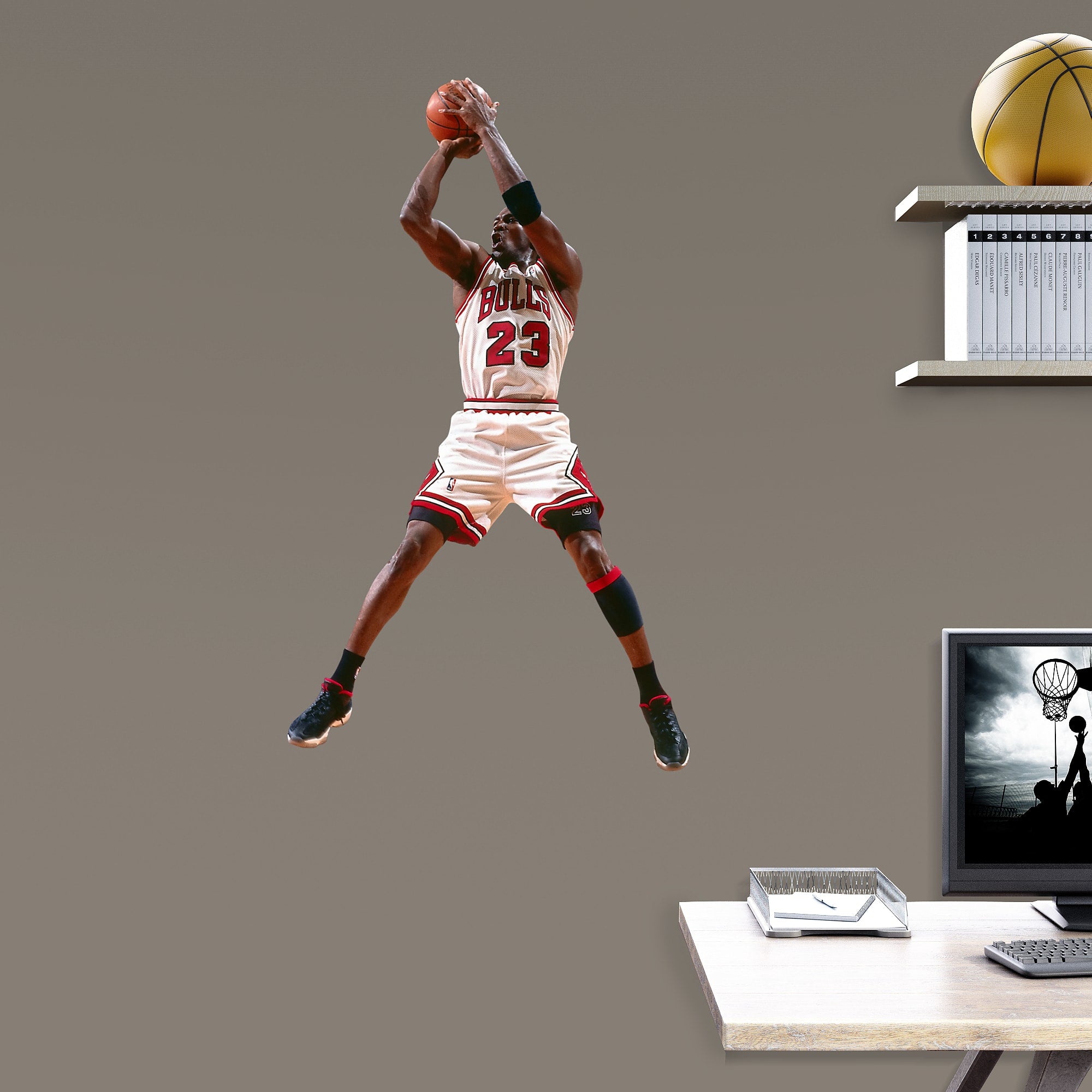 Michael Jordan for Chicago Bulls: Jumper - Officially Licensed NBA Removable Wall Decal 23.0"W x 39.0"H by Fathead | Vinyl