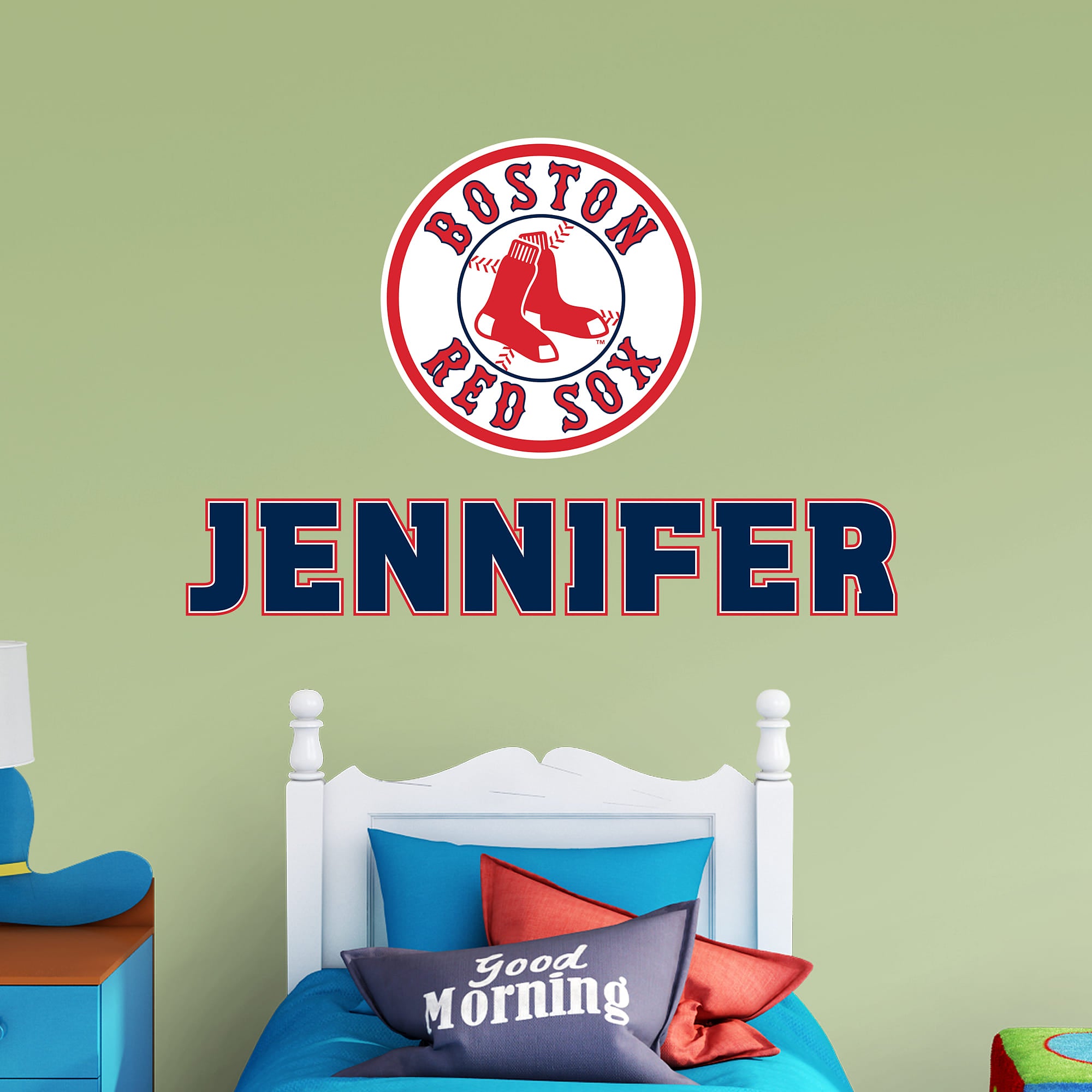 Boston Red Sox: Circle Stacked Personalized Name - Officially Licensed MLB Transfer Decal in Navy (52"W x 39.5"H) by Fathead | V
