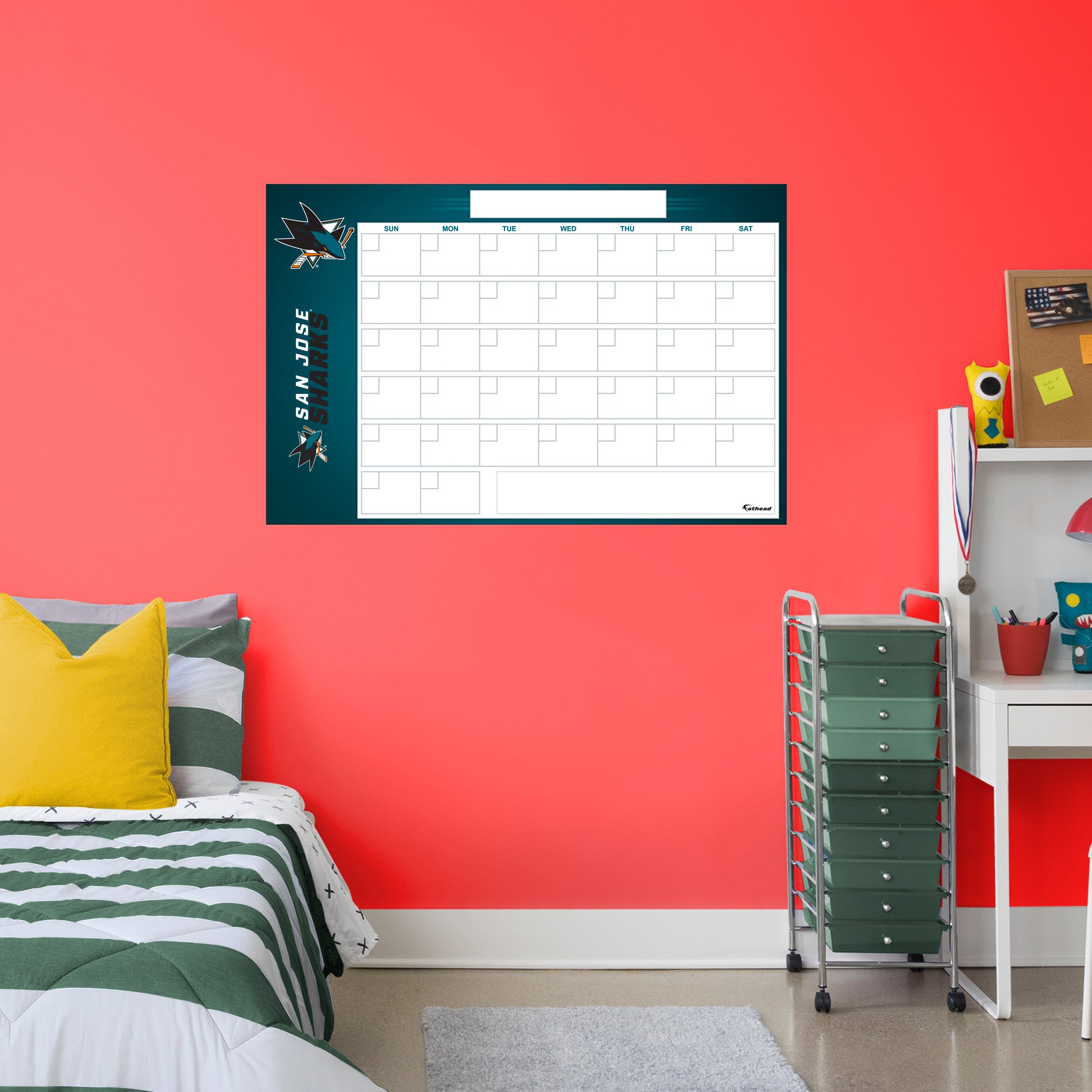 San Jose Sharks Dry Erase Calendar - Officially Licensed NHL Removable Wall Decal Giant Decal (57"W x 34"H) by Fathead | Vinyl