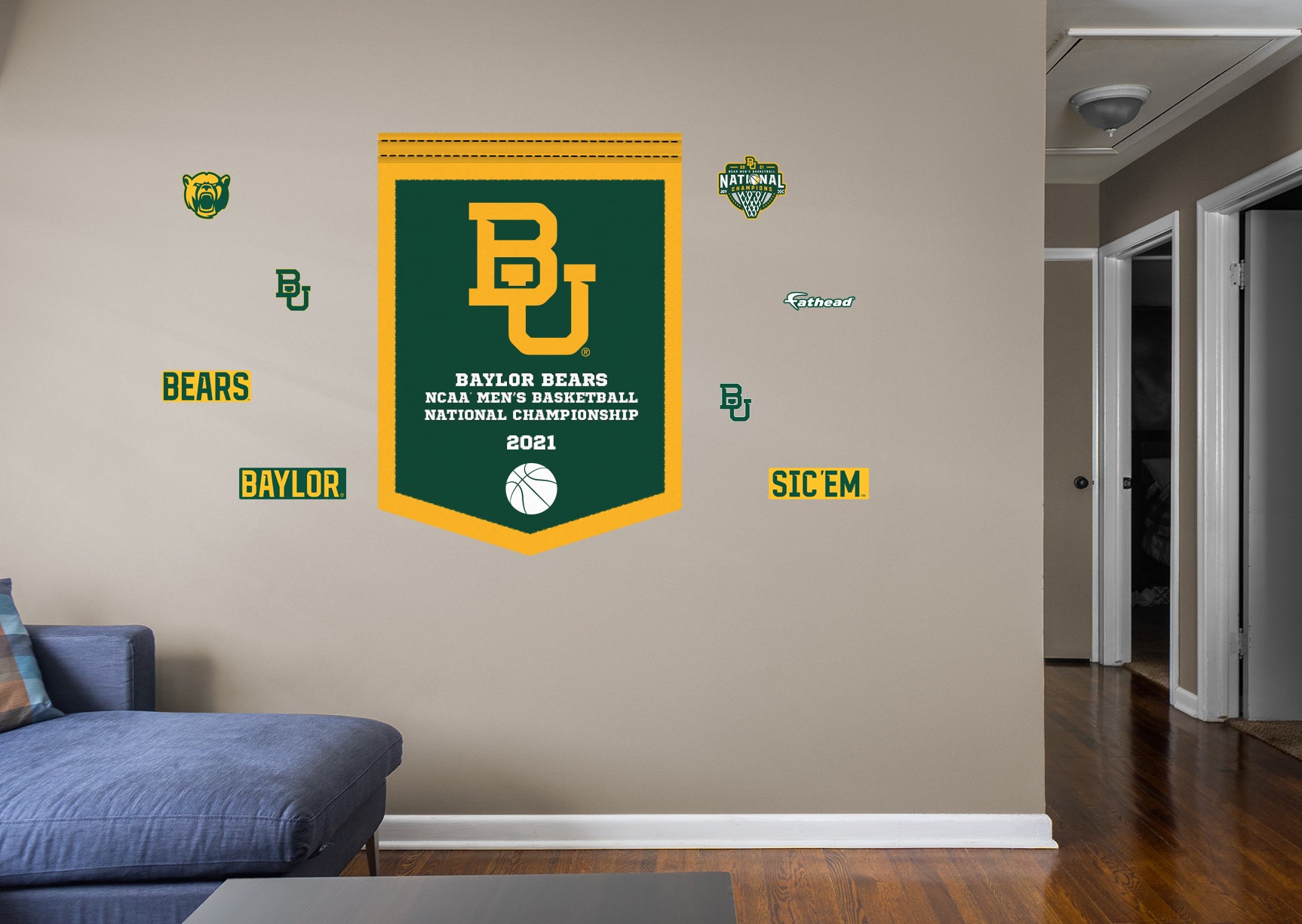 Baylor Bears 2021 Mens Basketball Championships Banner - Officially Licensed NCAA Removable Wall Decal Giant Icon + 8 Decals (3