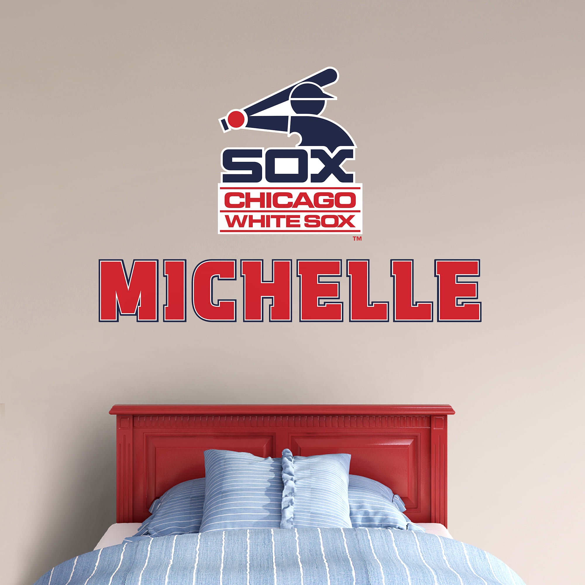 Chicago White Sox: Classic Stacked Personalized Name - Officially Licensed MLB Transfer Decal in Red (52"W x 39.5"H) by Fathead