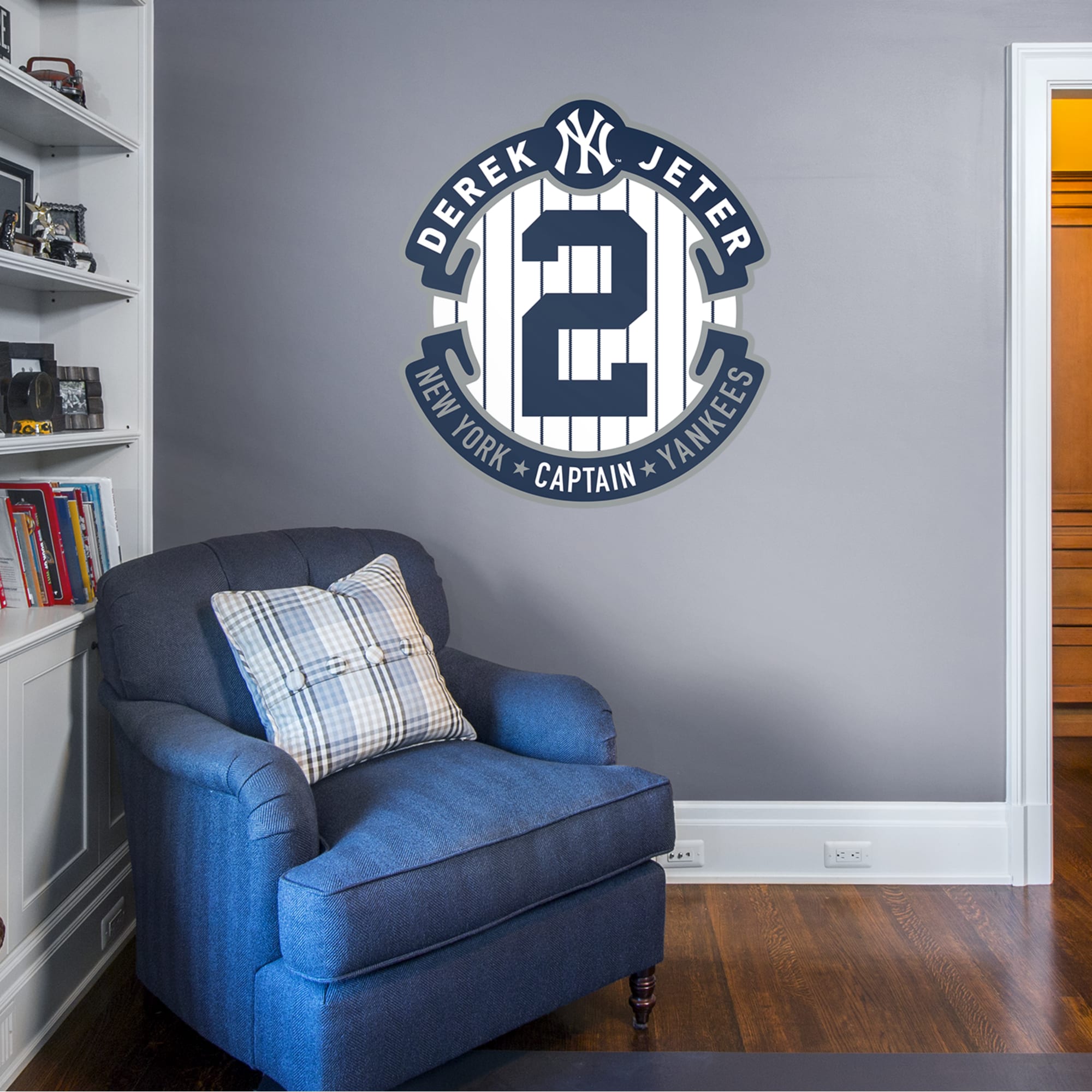 Derek Jeter for New York Yankees: Logo - Officially Licensed MLB Removable Wall Decal Giant Logo (38"W x 43"H) by Fathead | Viny